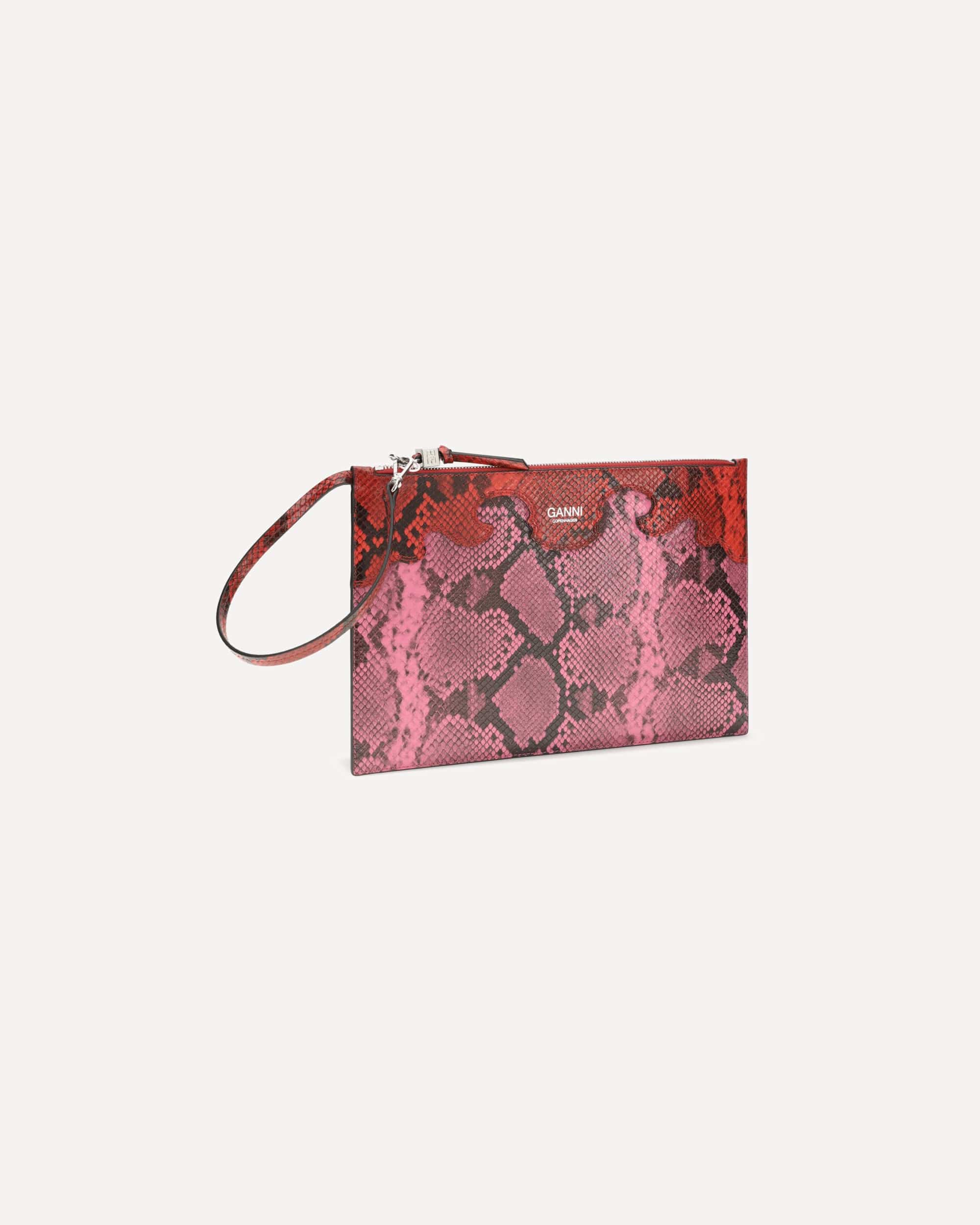 Ganni Python Print Pouch Clutch