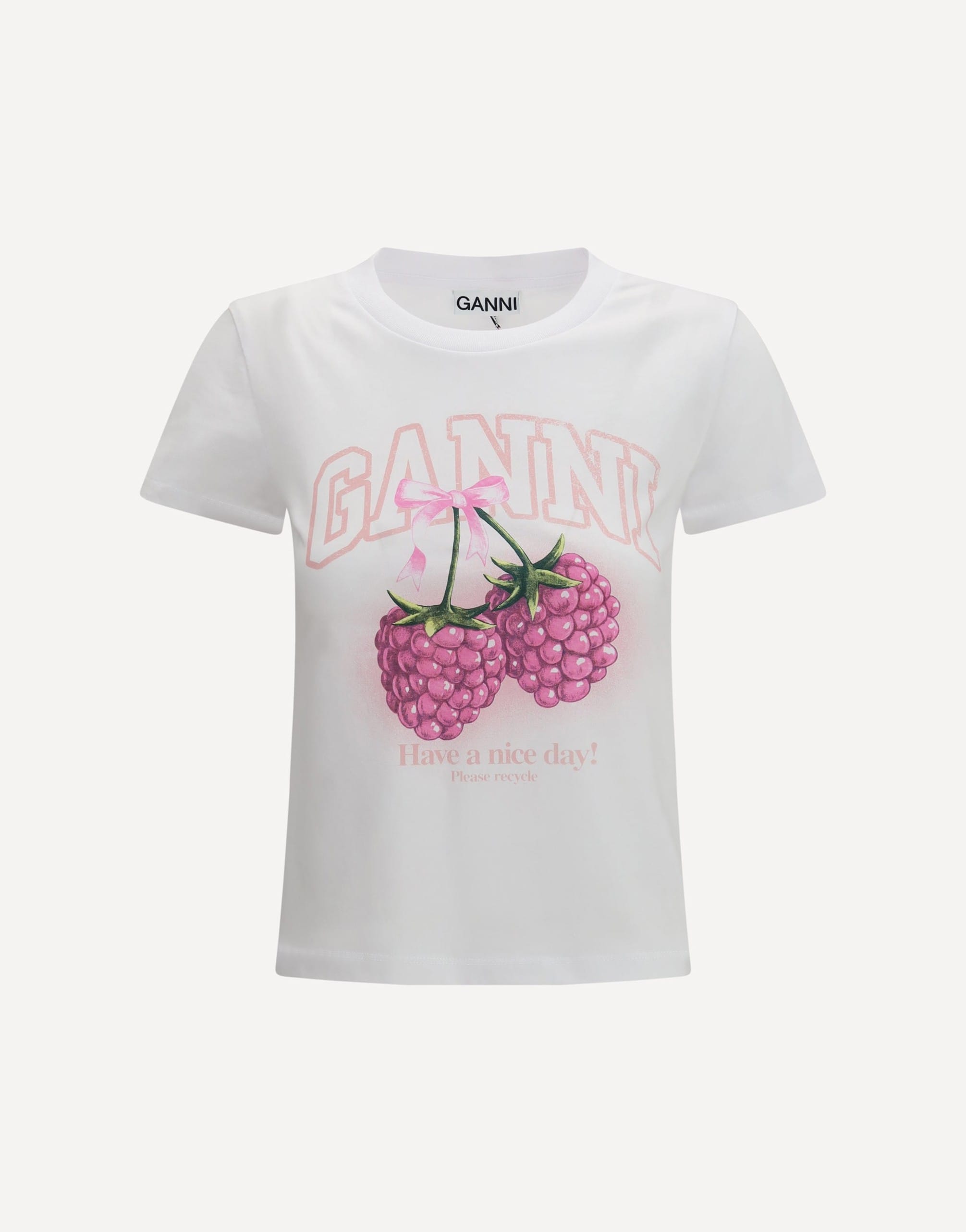Ganni Raspberries Cotton Short-Sleeved T-Shirt