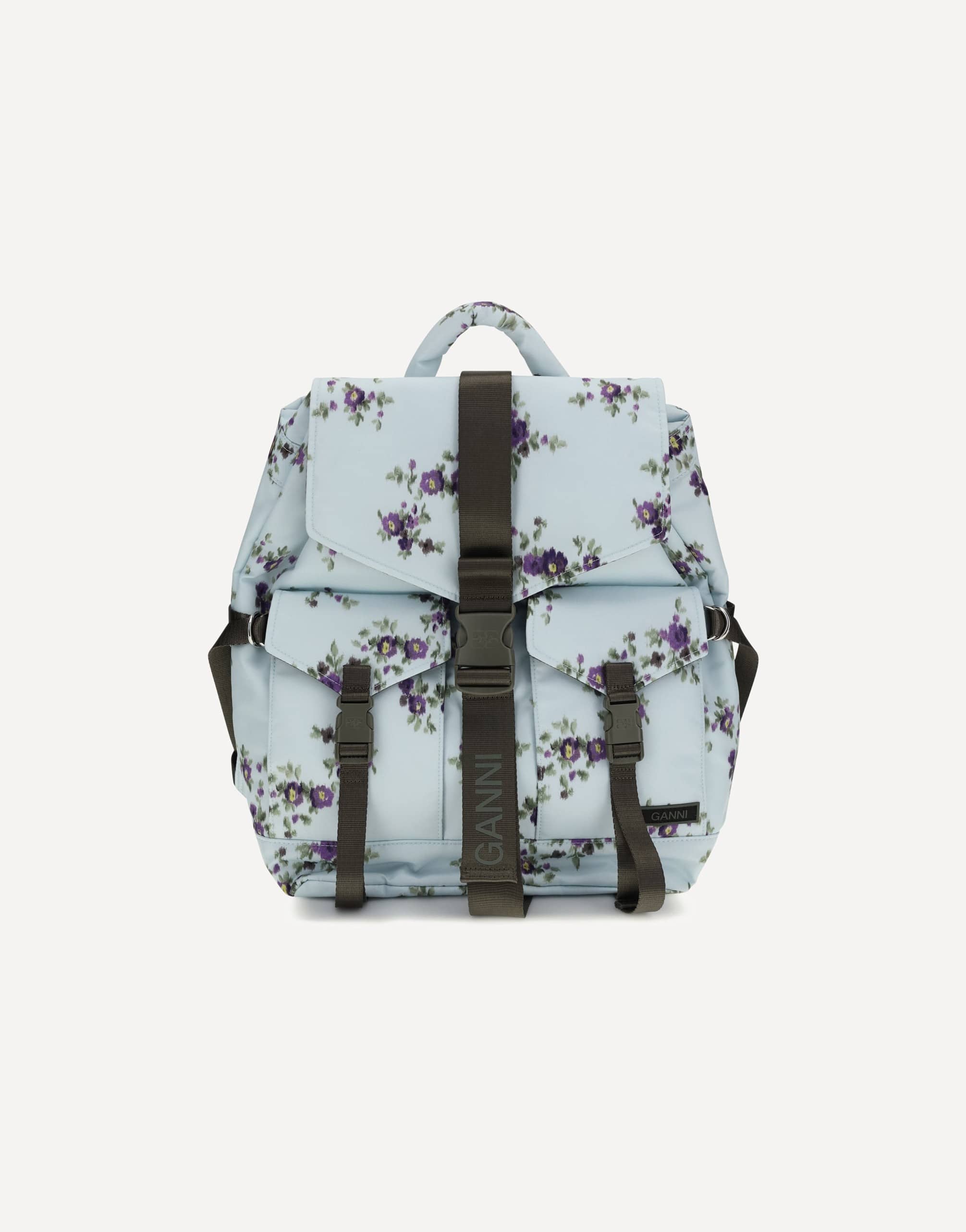 Ganni Re-Tech Nylon Backpack Floral Pattern