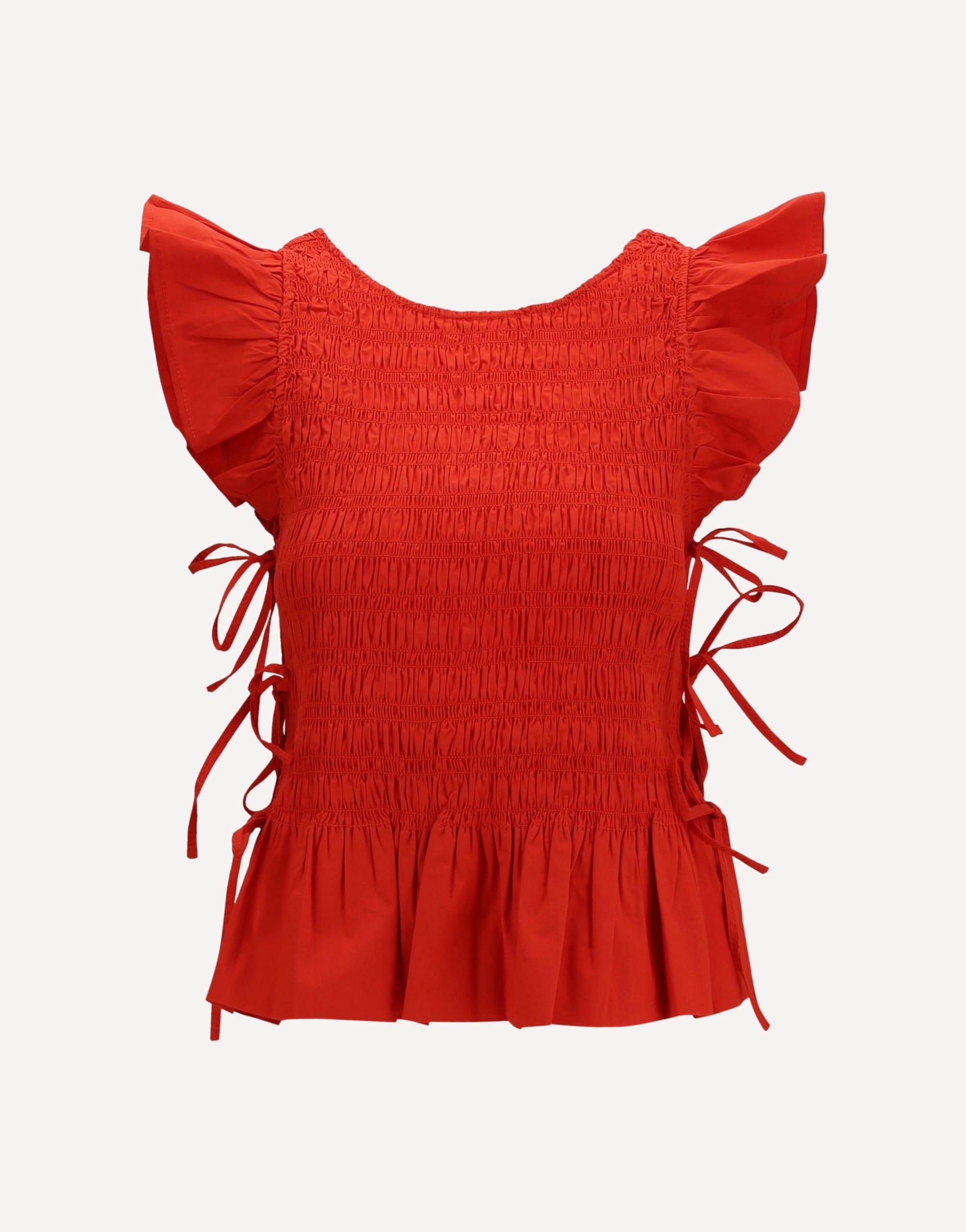 Ganni Ganni Ruched Cotton Top With Side Bows
