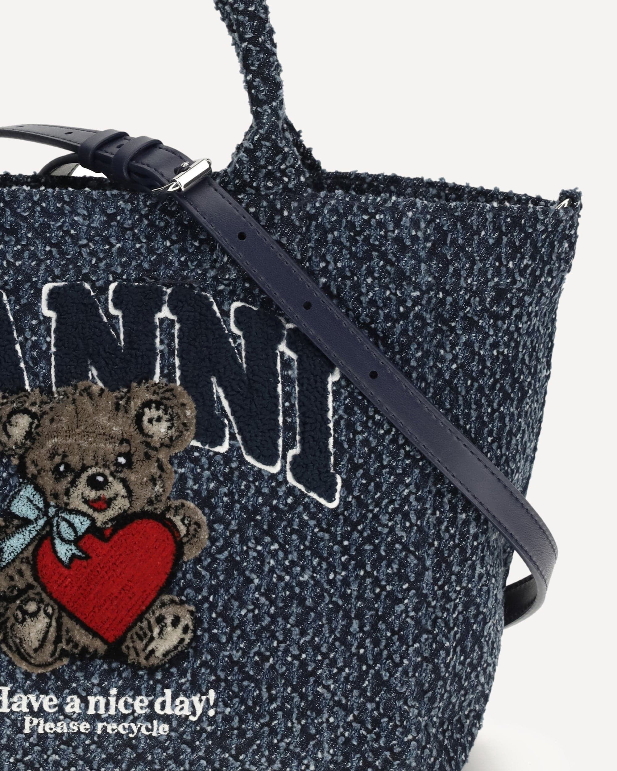 Ganni Small Tweed-Effect Denim Tote Bag