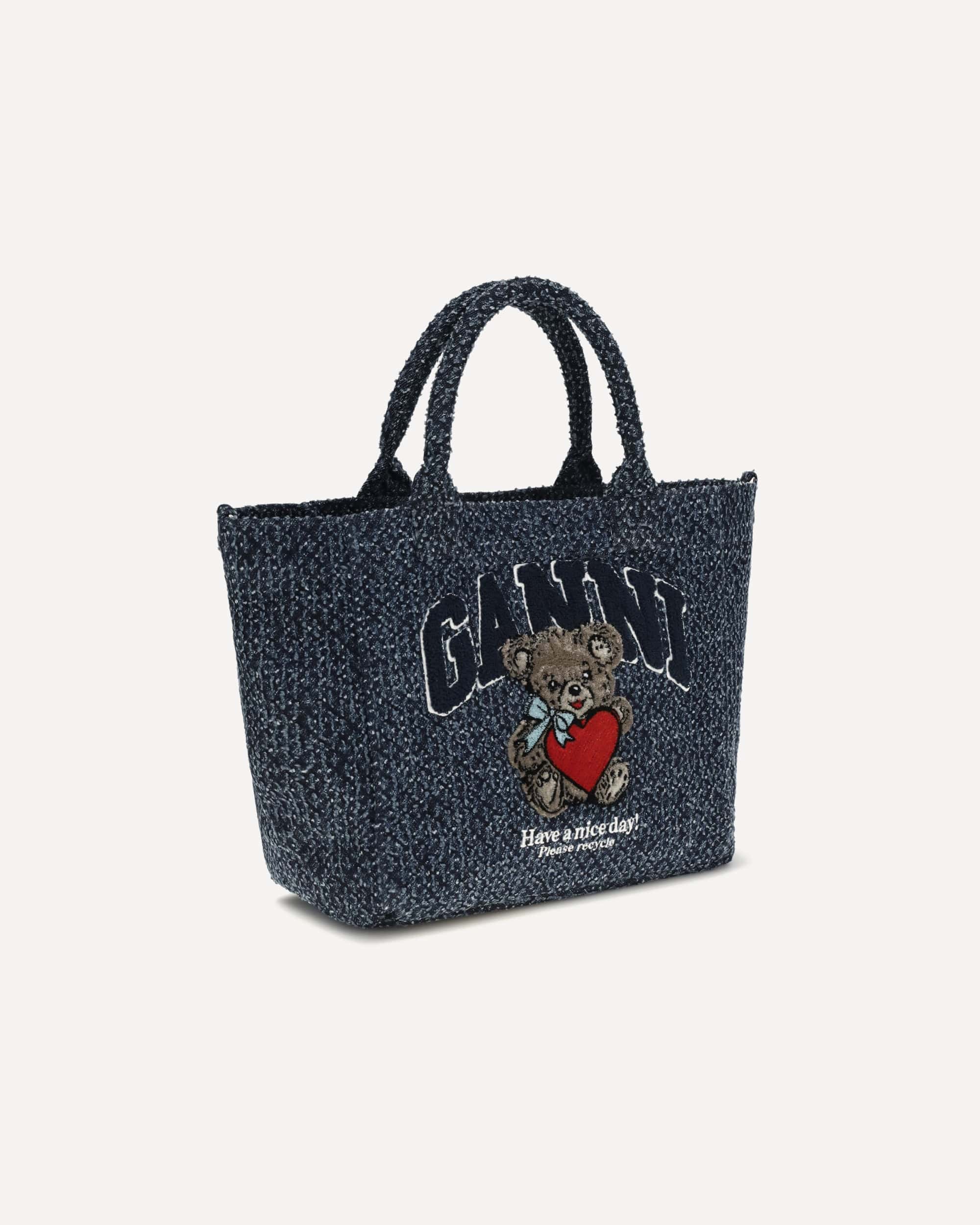 Kleine denim totebag met tweed-effect - alternate view