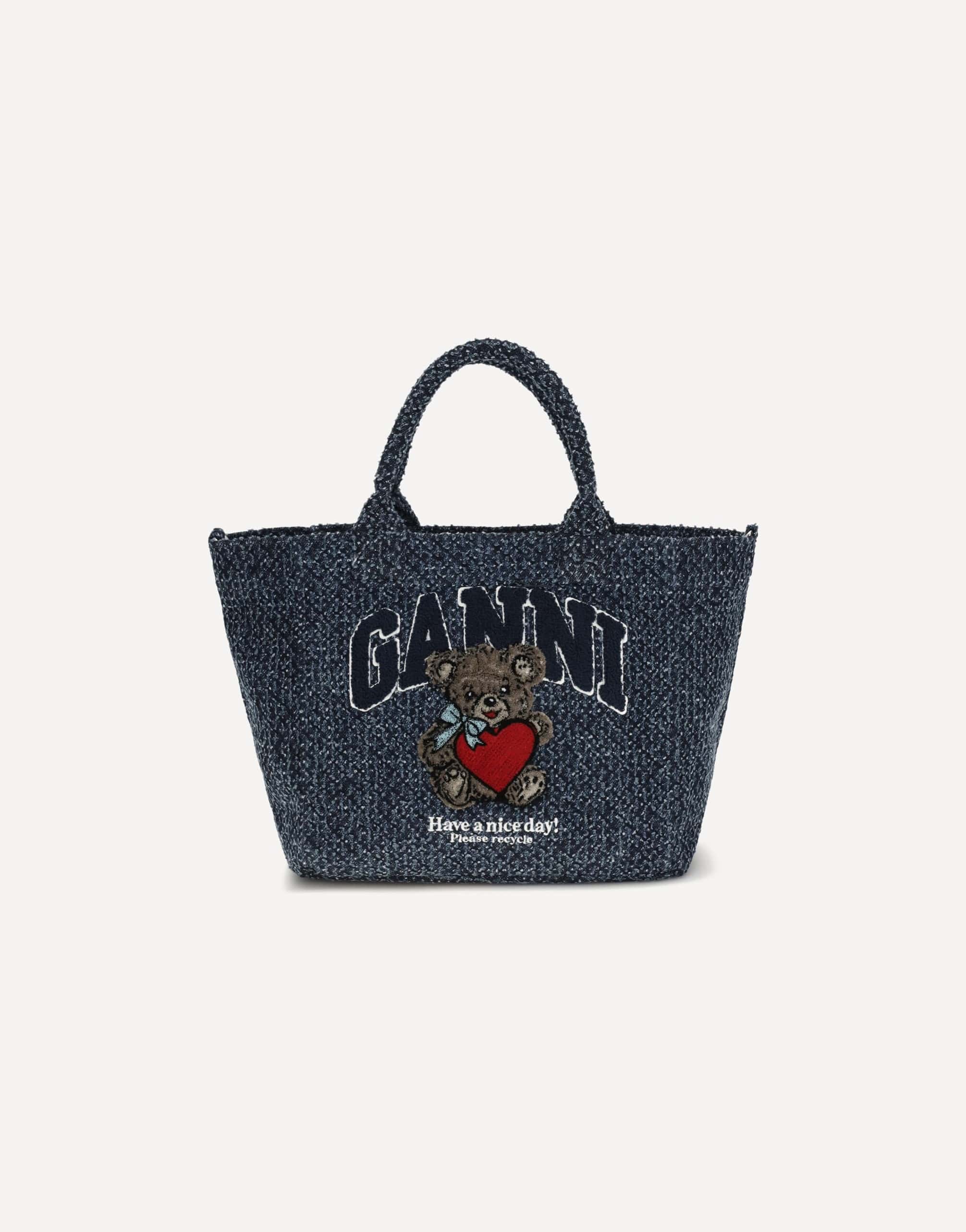 Ganni Small Tweed-Effect Denim Tote Bag