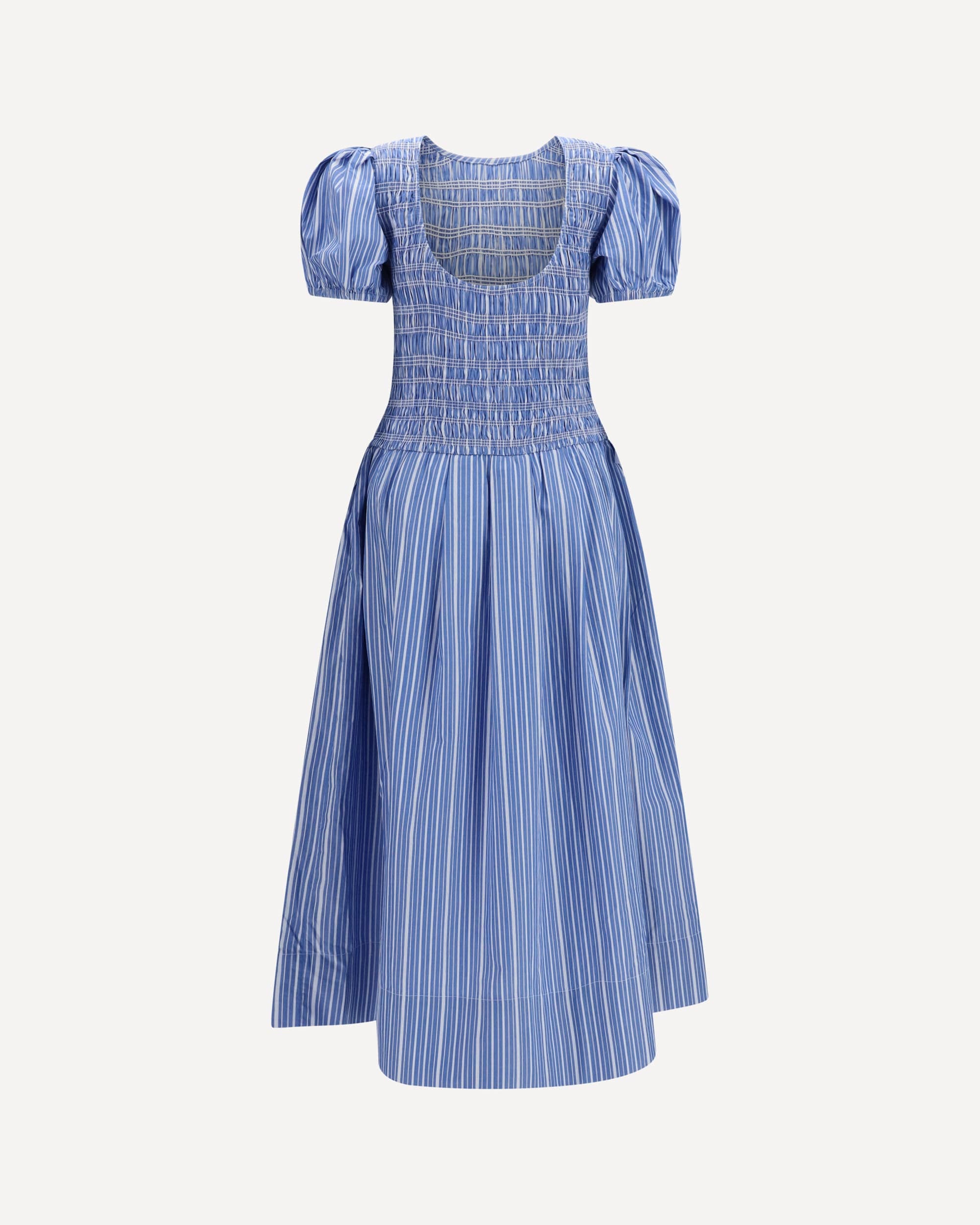 Ganni Striped Cotton Puff Sleeve Dress - alternate view