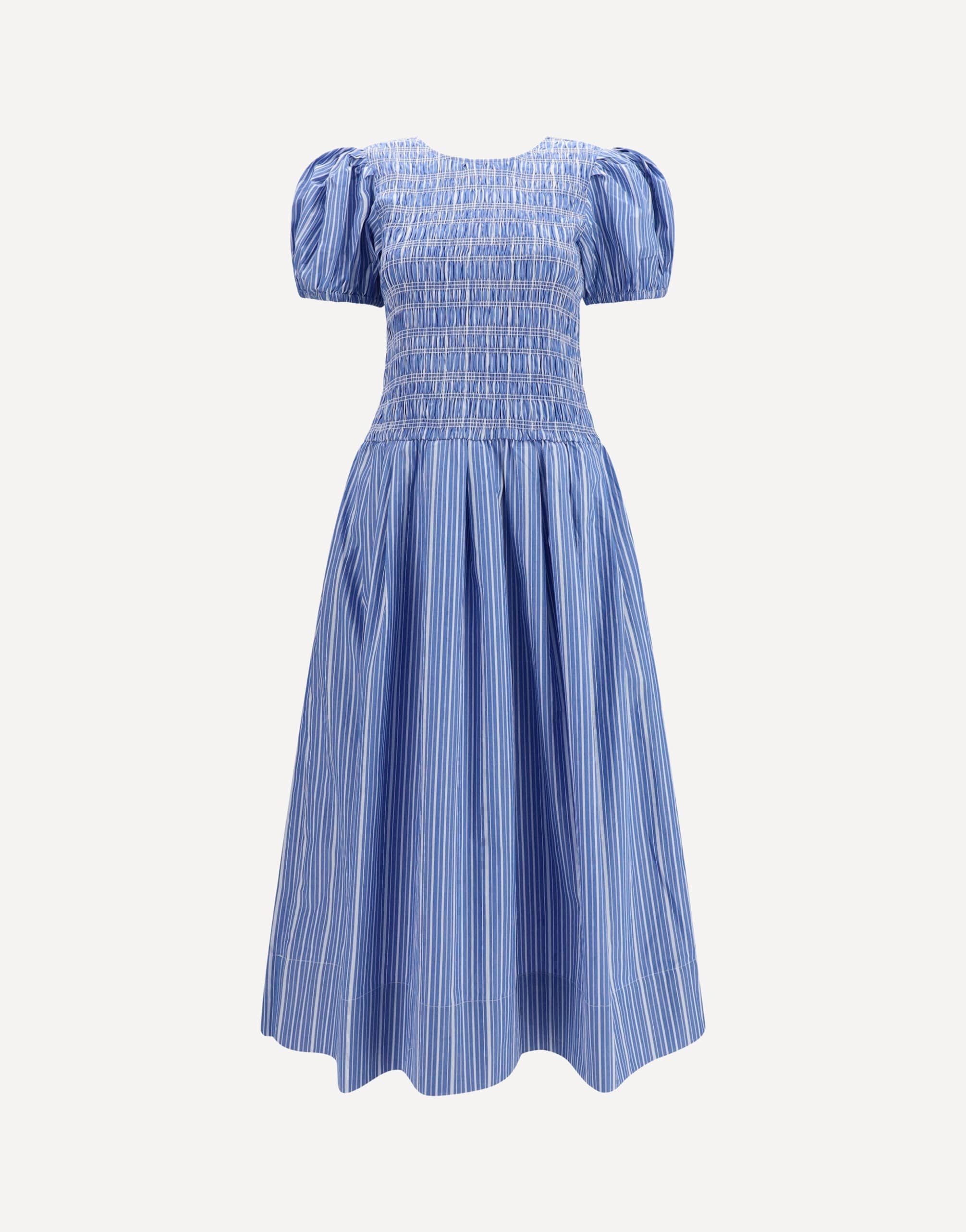 Ganni Ganni Striped Cotton Puff Sleeve Dress