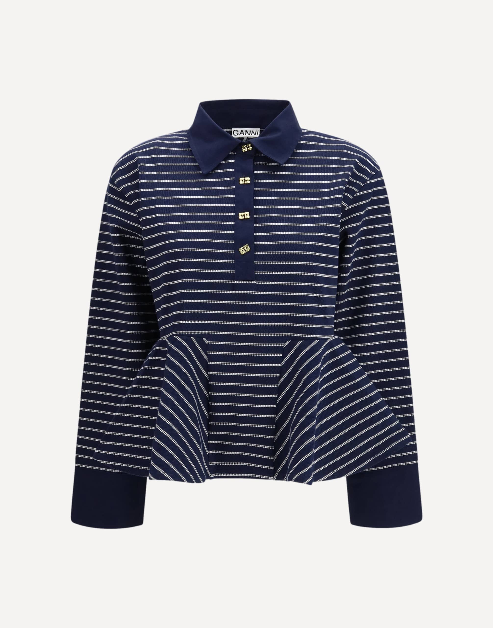 Ganni Striped Peplum Polo Shirt