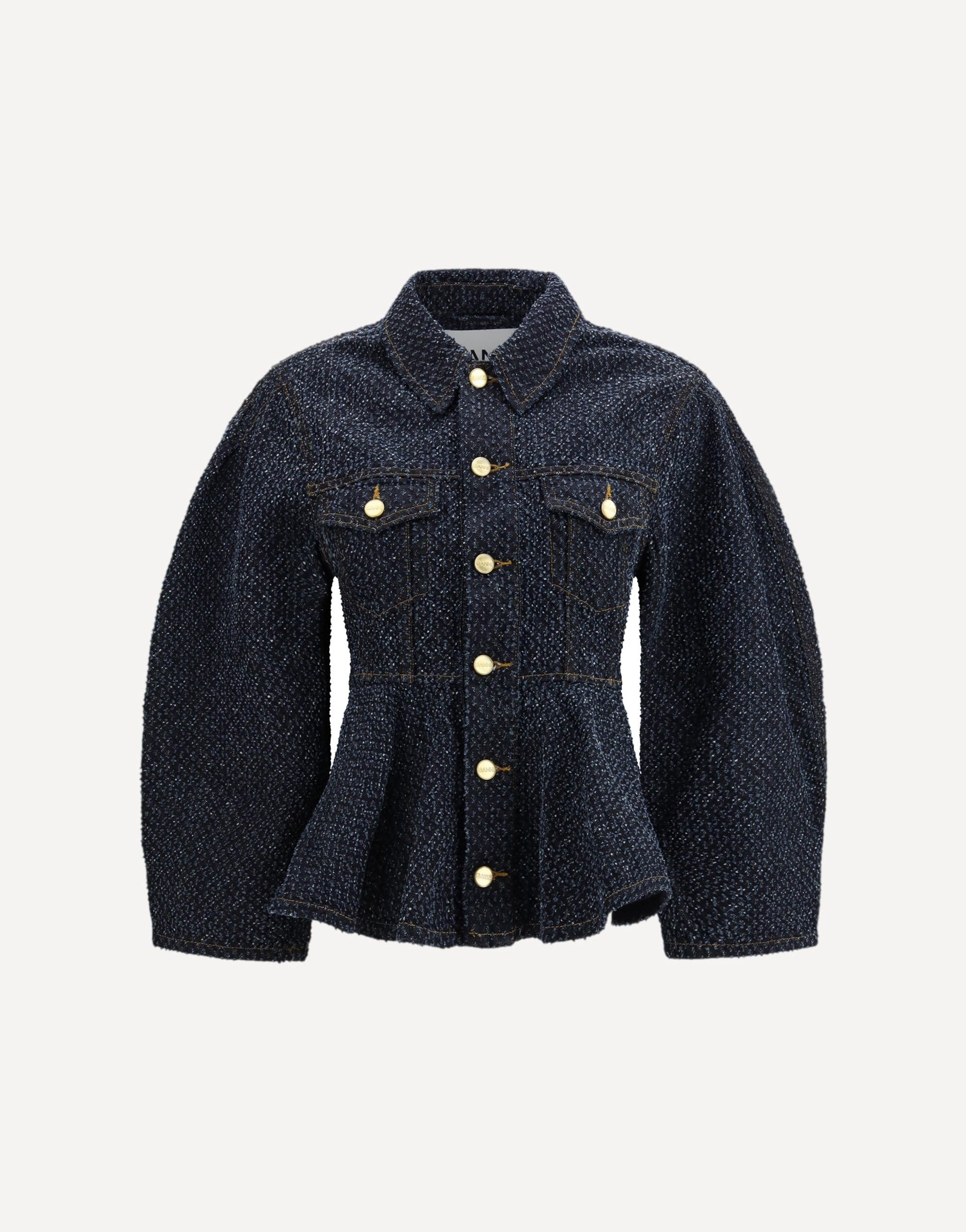 Ganni Tweed Denim Peplum Jacket