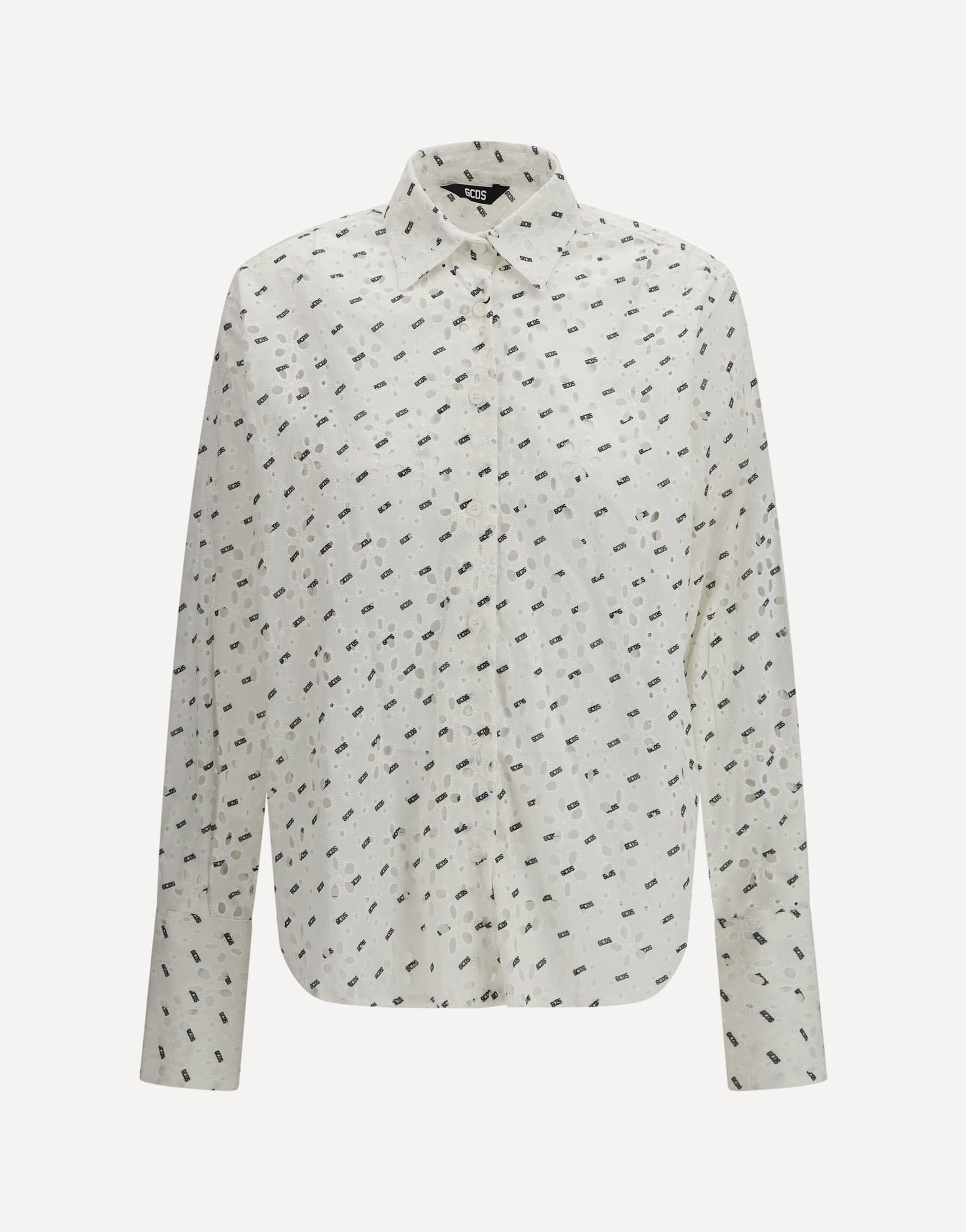 GCDS Oversized Cotton Broderie Anglaise Logo Shirt
