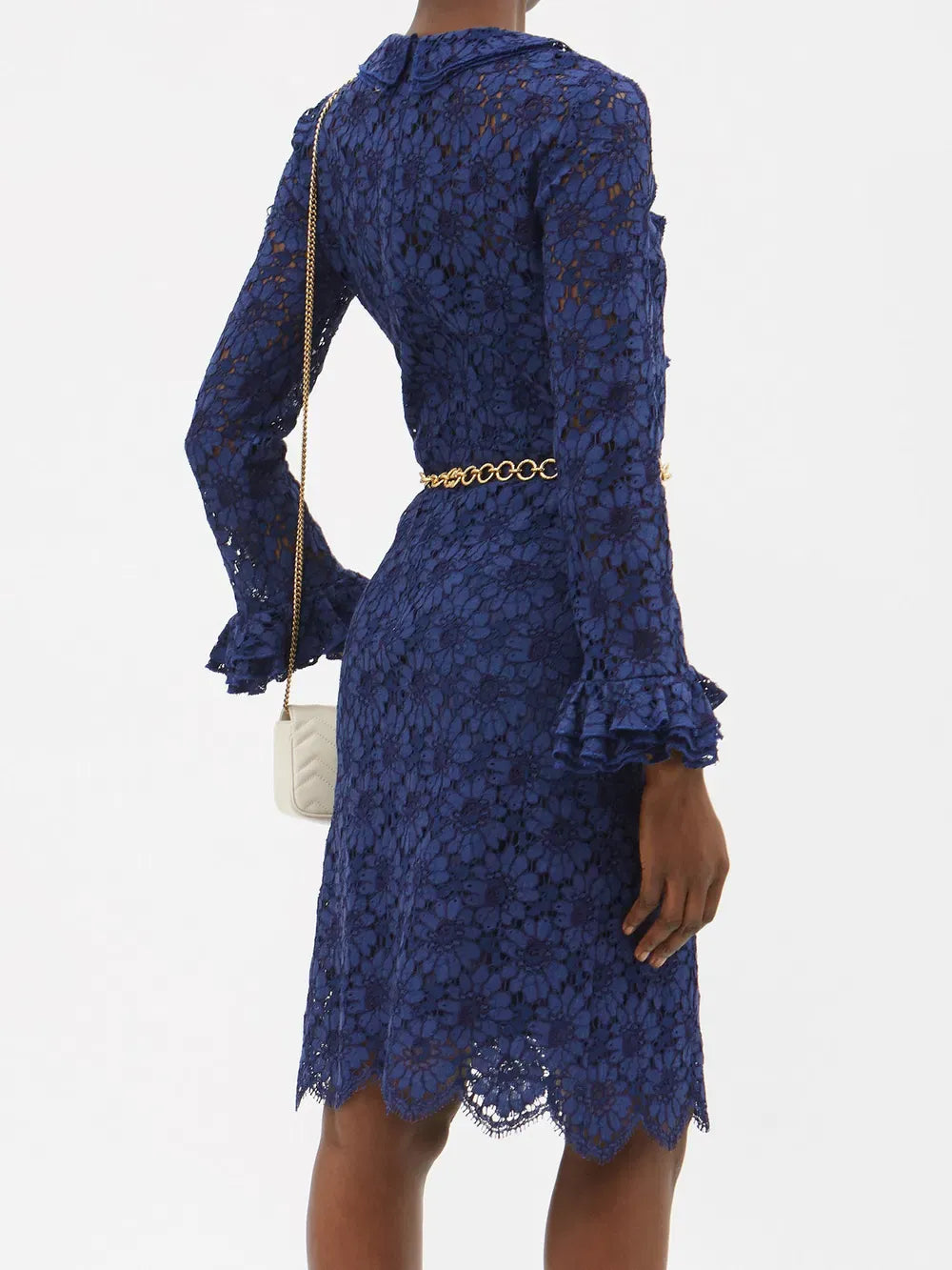 Gucci Belted Floral-Lace Mini Dress