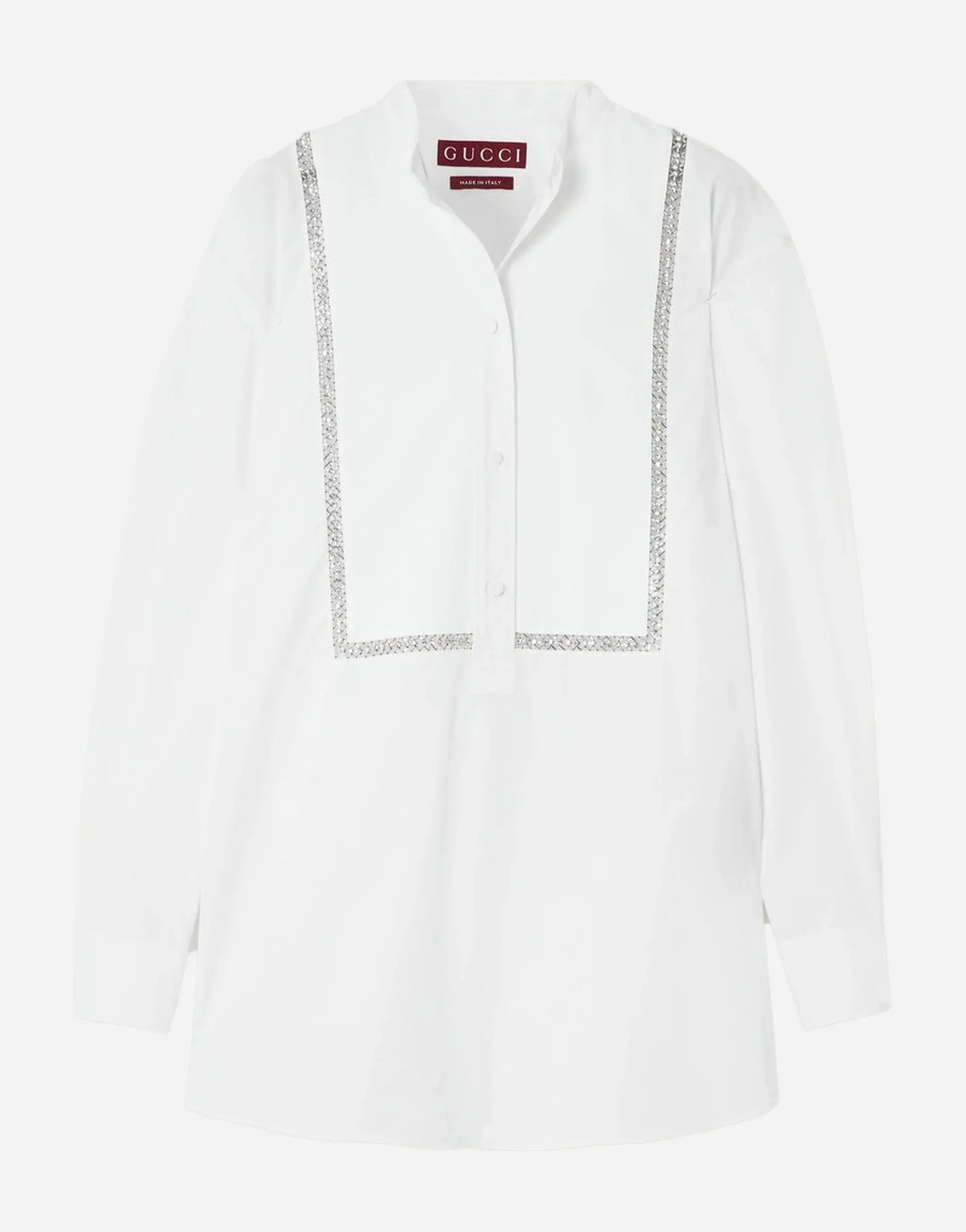 Gucci Embellished Piqué-Trimmed Poplin Blouse