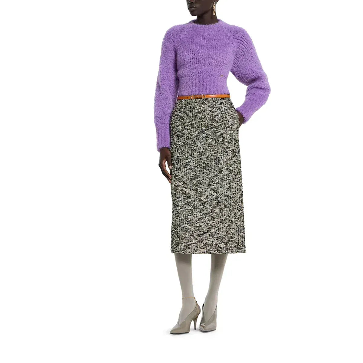 Falda midi de bouclé laminado - alternate view