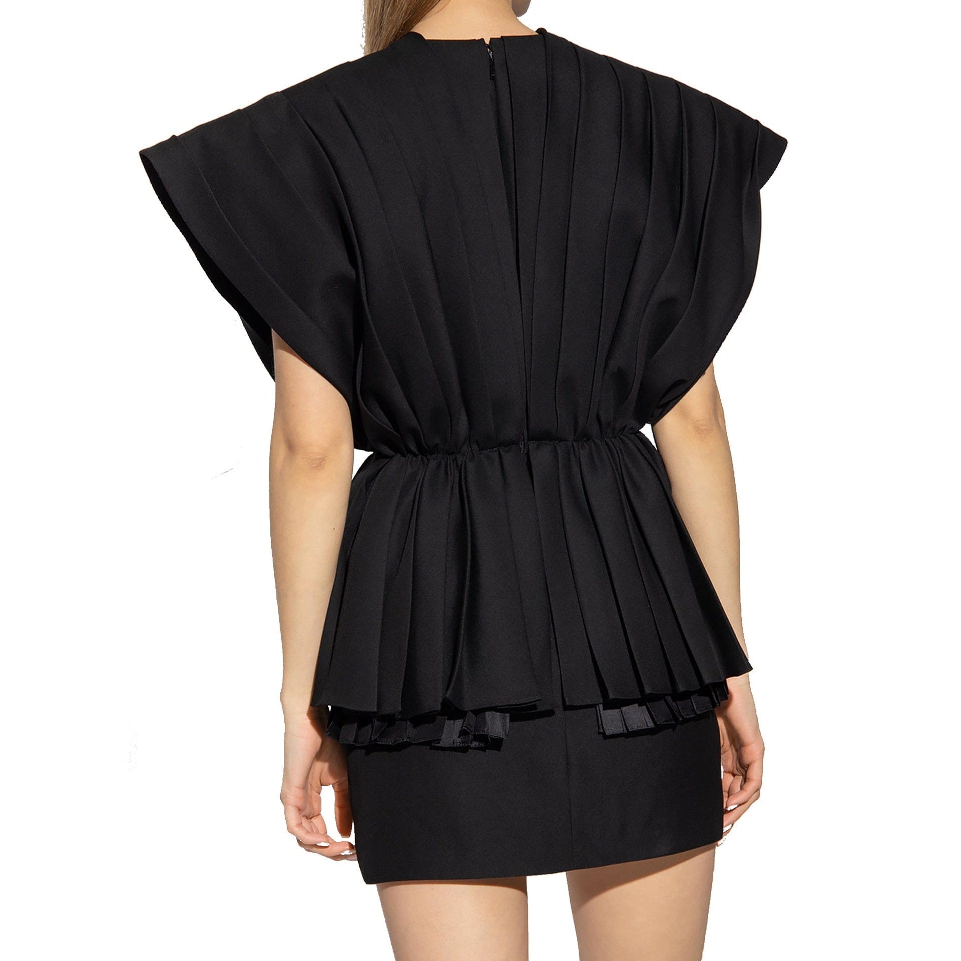 Gucci Pleated Wool V-Neck Mini Dress