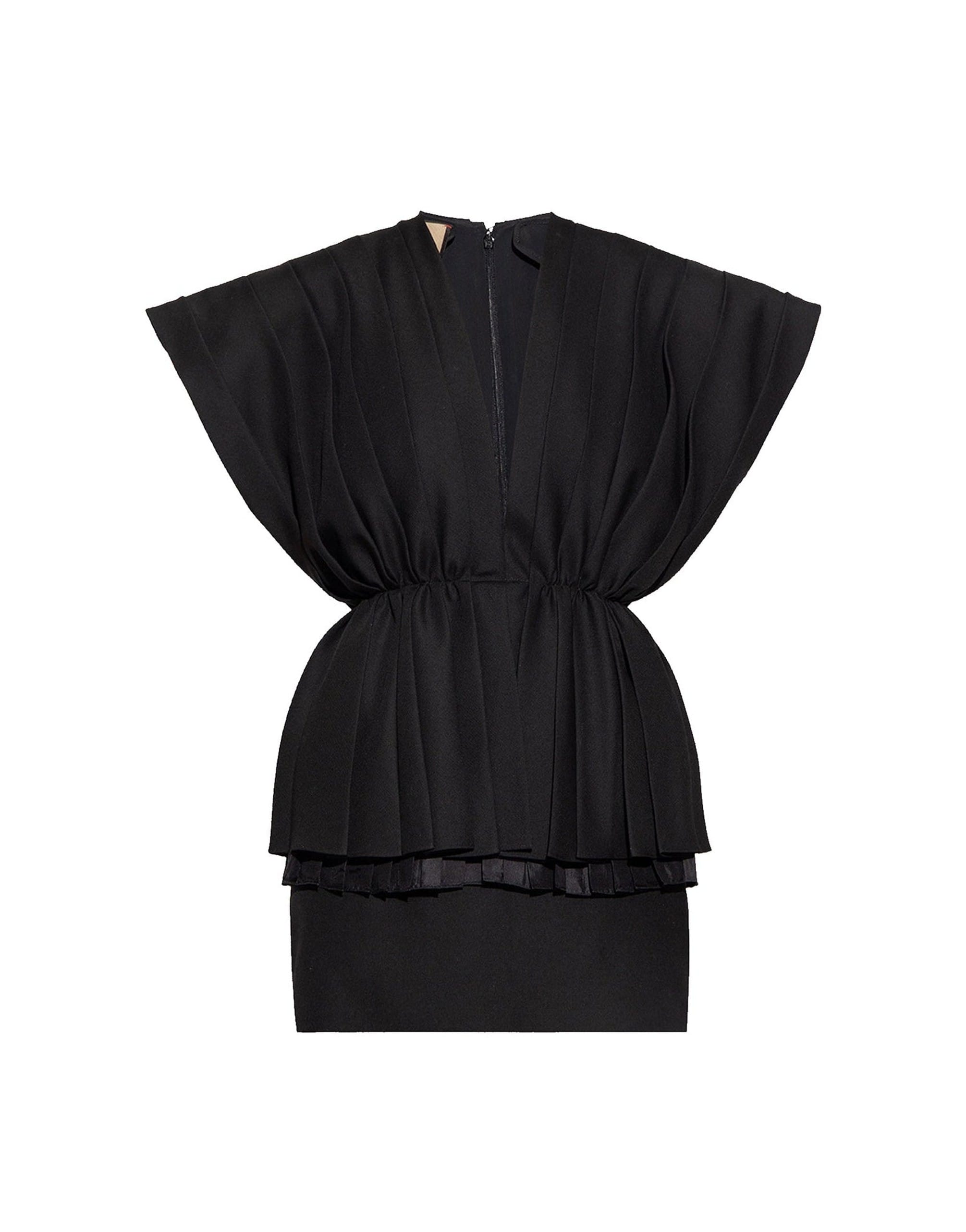 Gucci Pleated Wool V-Neck Mini Dress