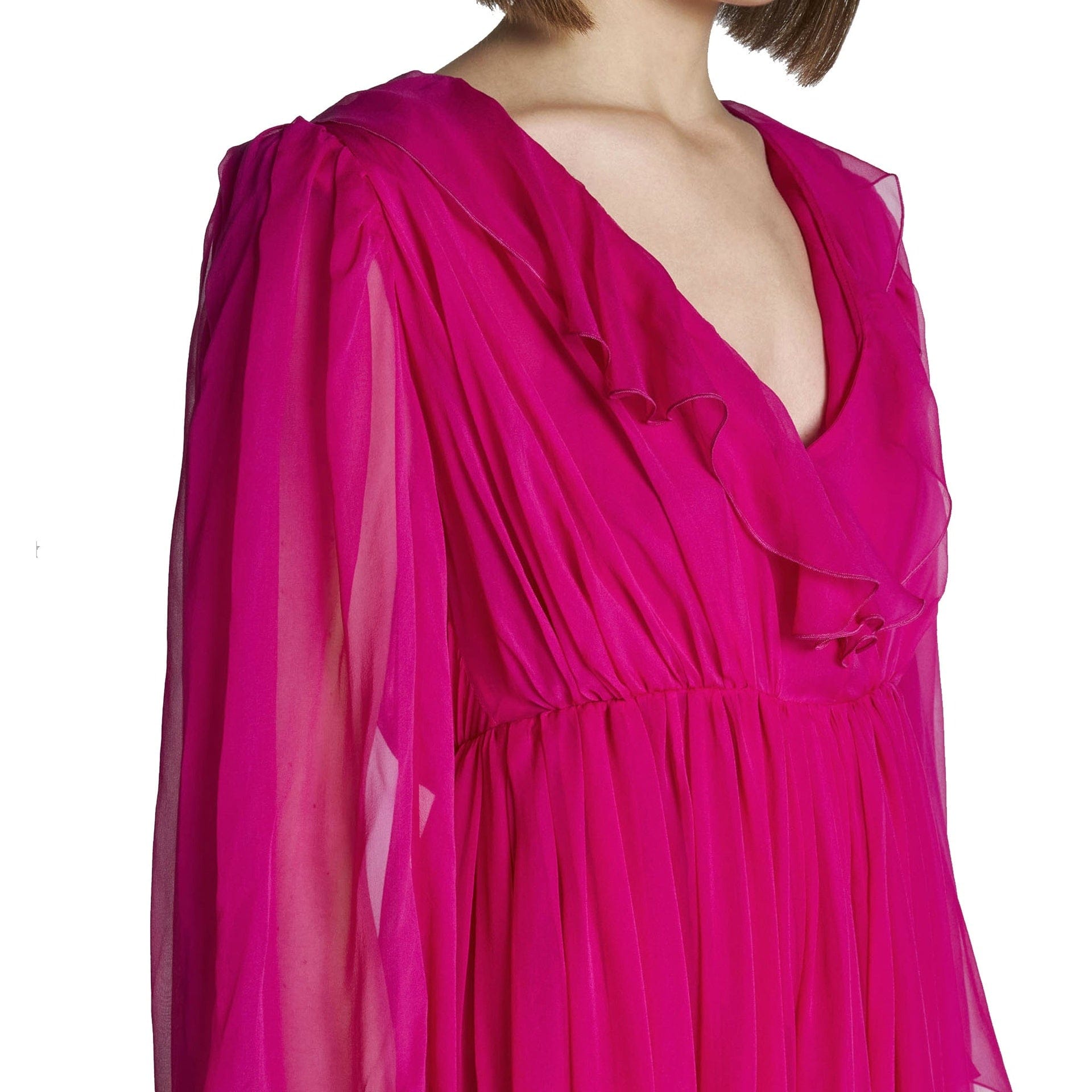 Gucci Silk Long Sleeve V-Neck Midi Dress
