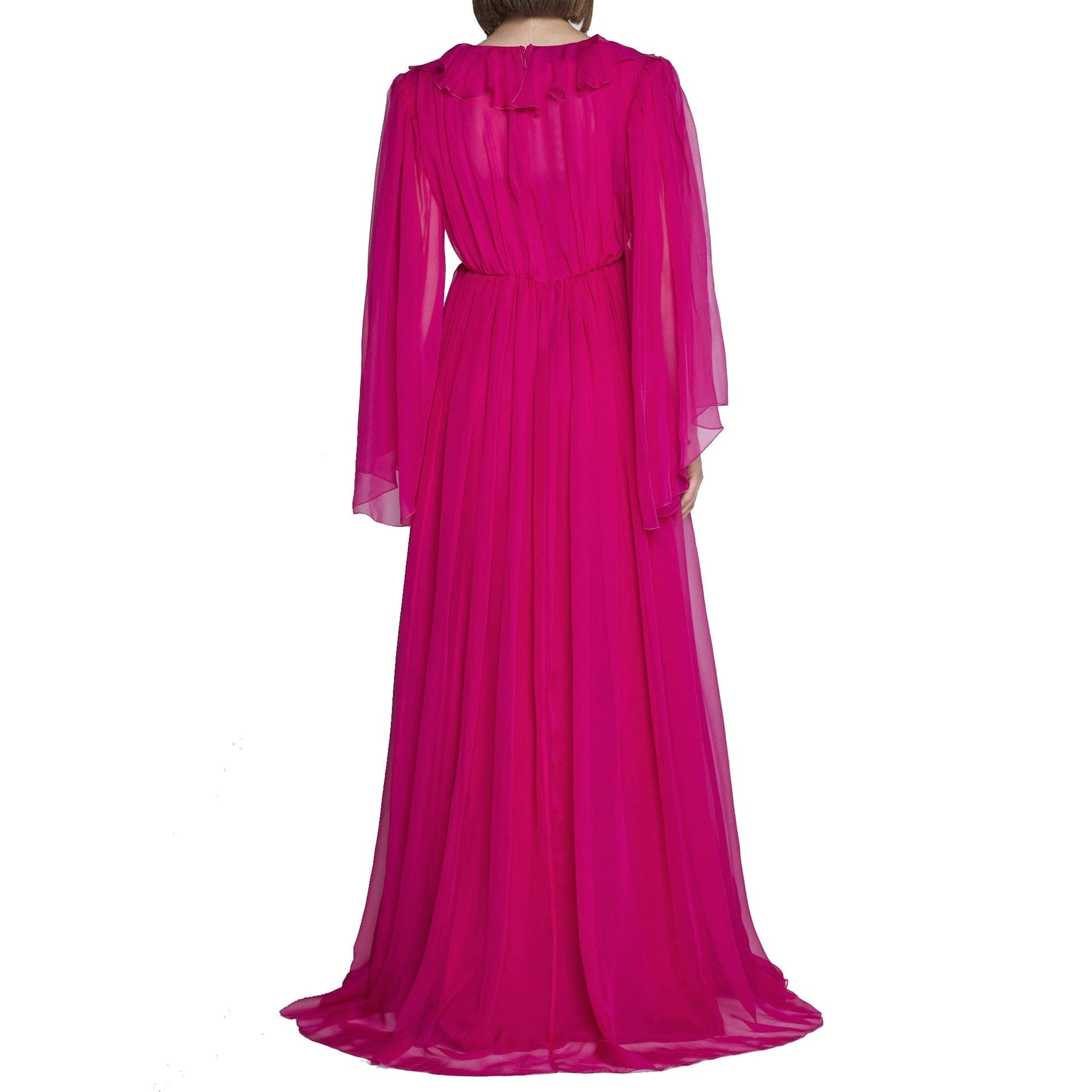 Gucci Silk Long Sleeve V-Neck Midi Dress
