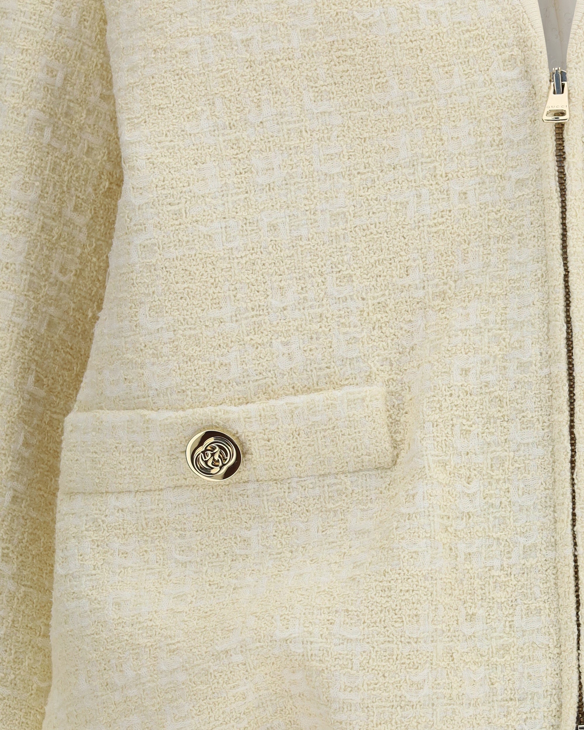 Gucci Tweed Jacket With Tonal Check Embroidery