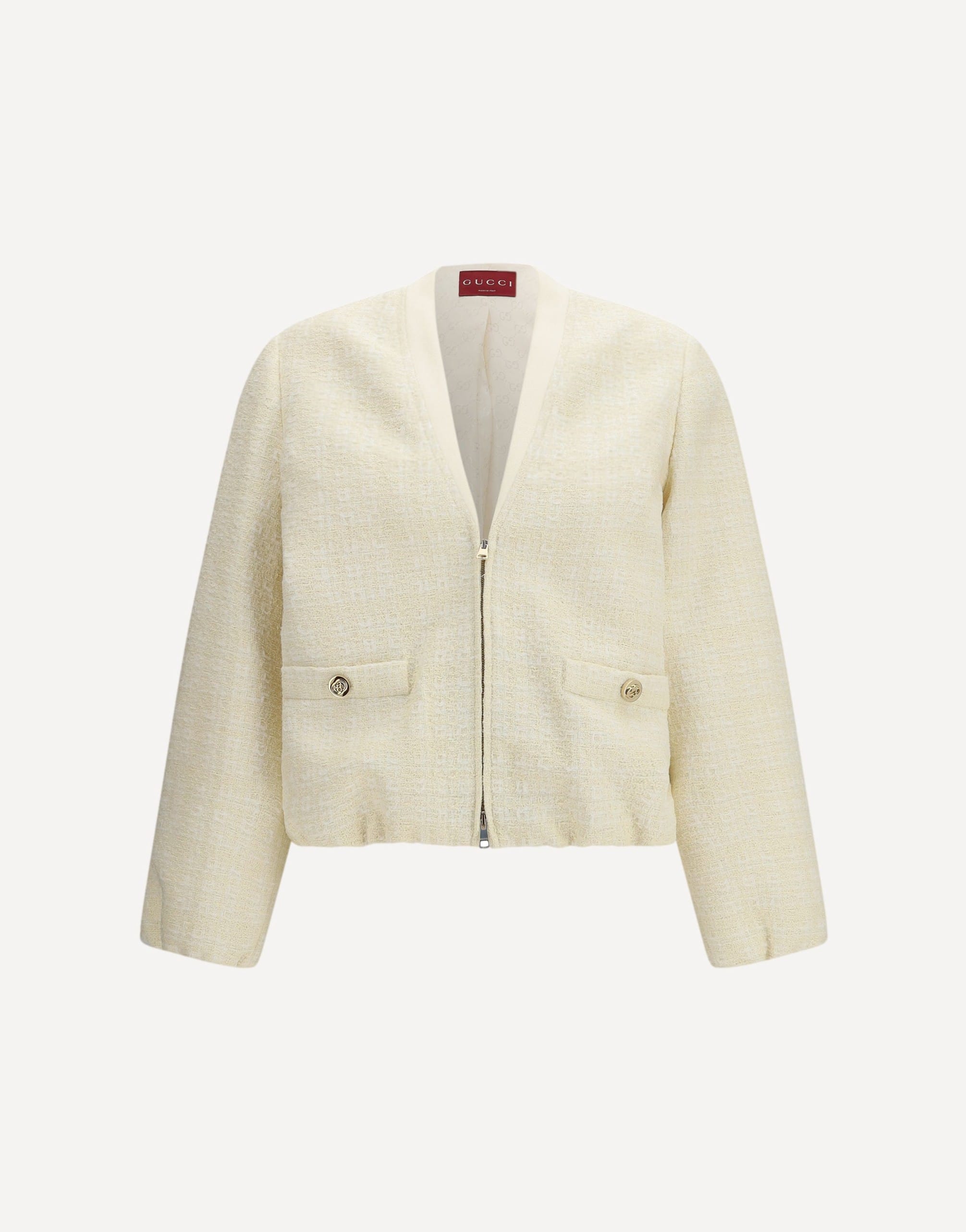 Gucci Tweed Jacket With Tonal Check Embroidery