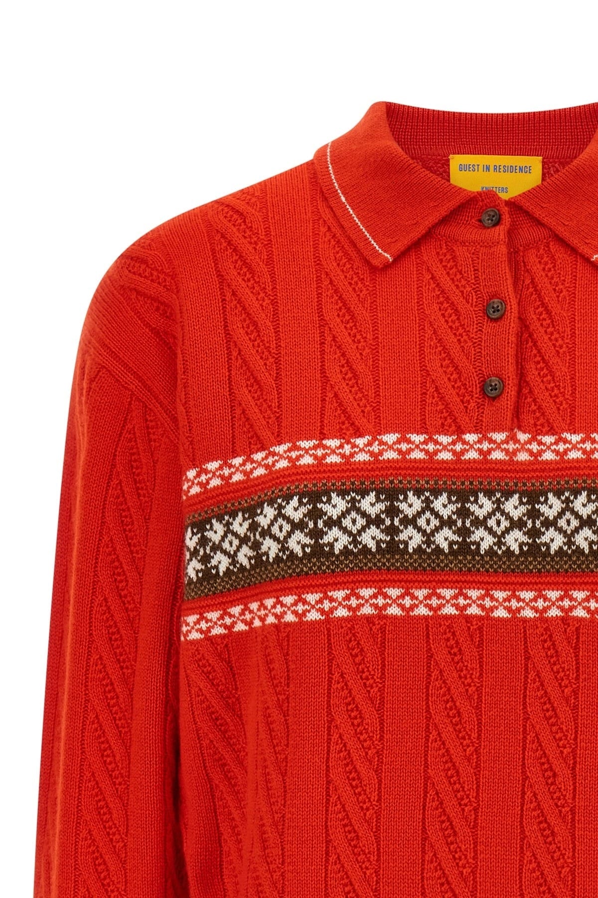 Guest in Residence Guest in Residence Cable Collegiate Polo Sweater