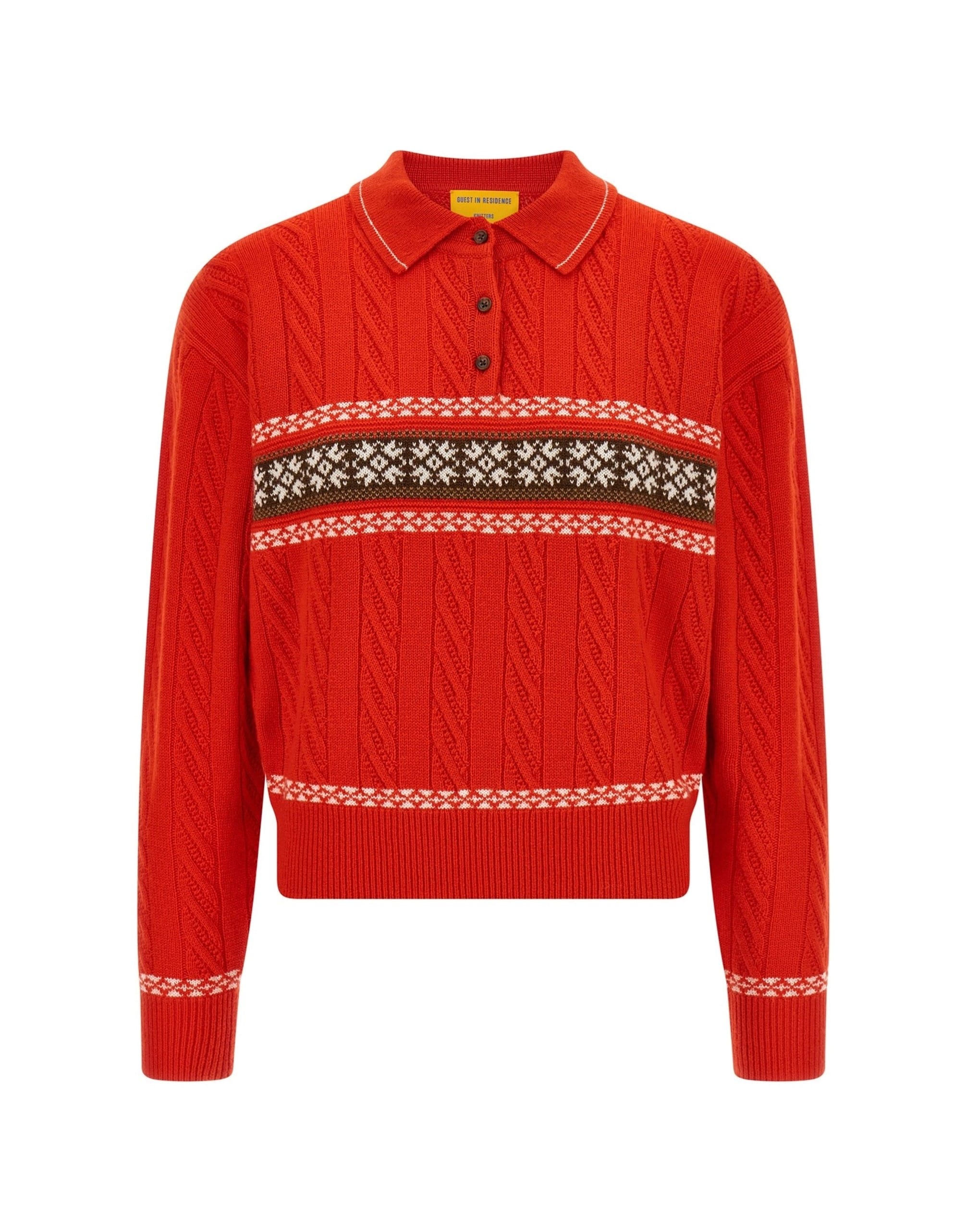 Guest in Residence Guest in Residence Cable Collegiate Polo Sweater
