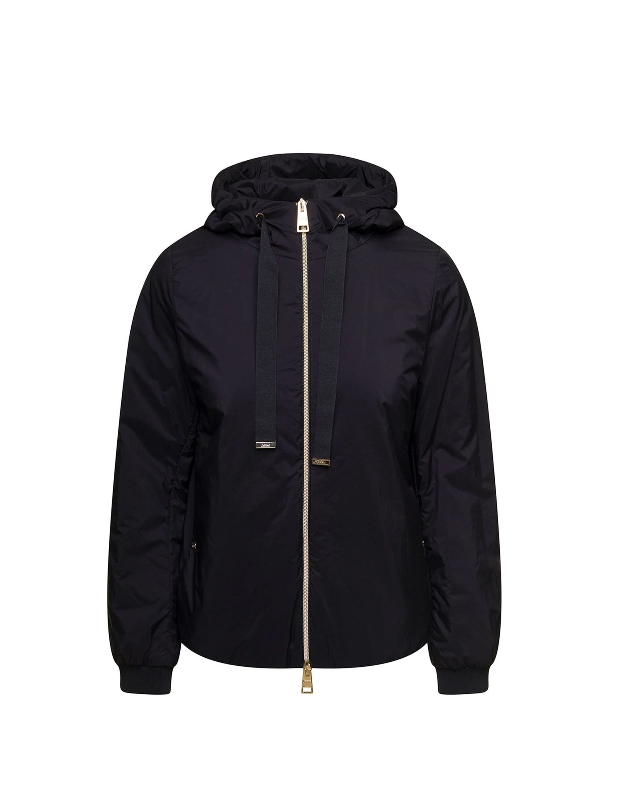 Herno Matt Black Hooded Bomber Jacket