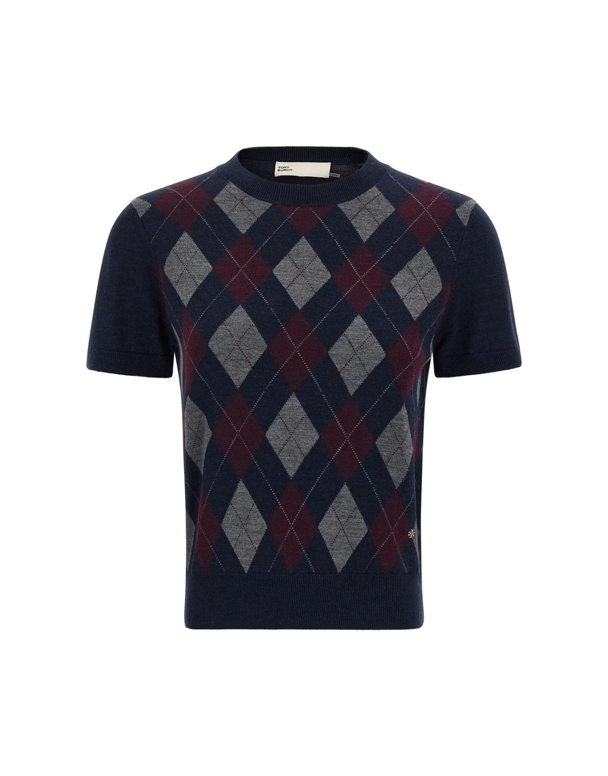 Tory Burch Argyle Short-Sleeve Sweater
