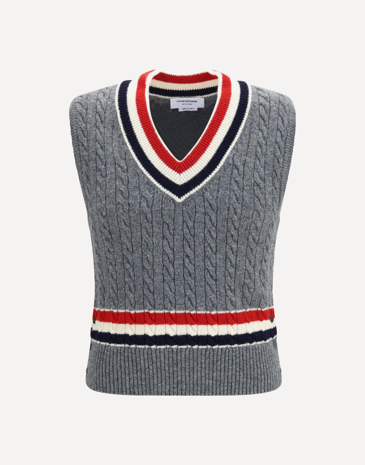 Thom Browne Cable-Knit Cricket V-Neck Vest