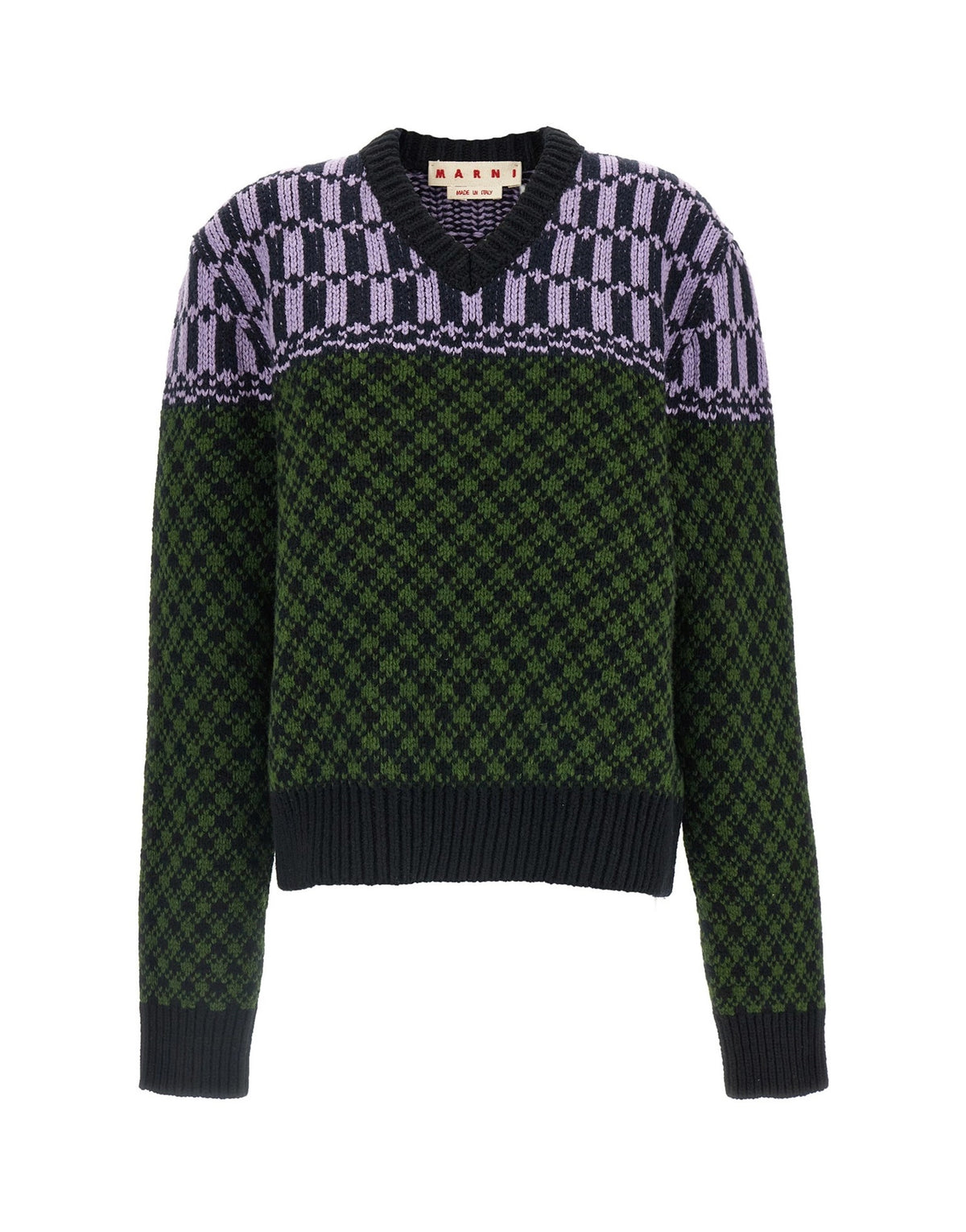 Marni V-Neck Geometric Pattern Sweater