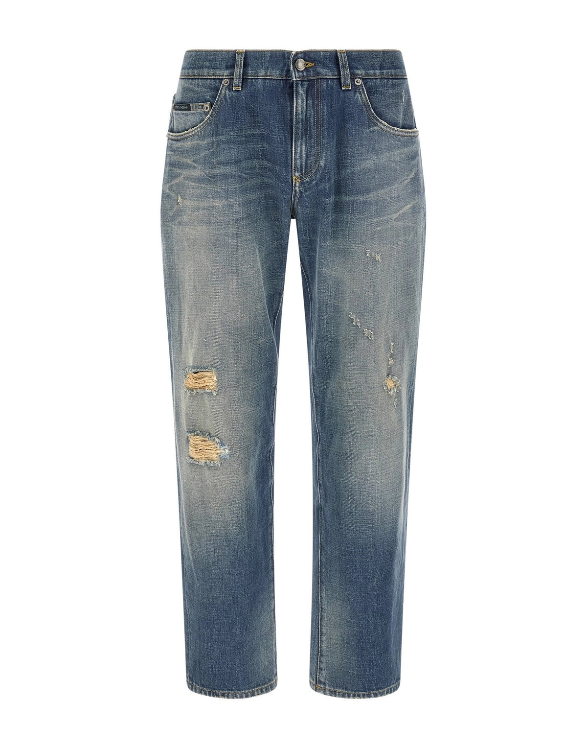 Dolce & Gabbana Destroyed Logo Plaque Jeans