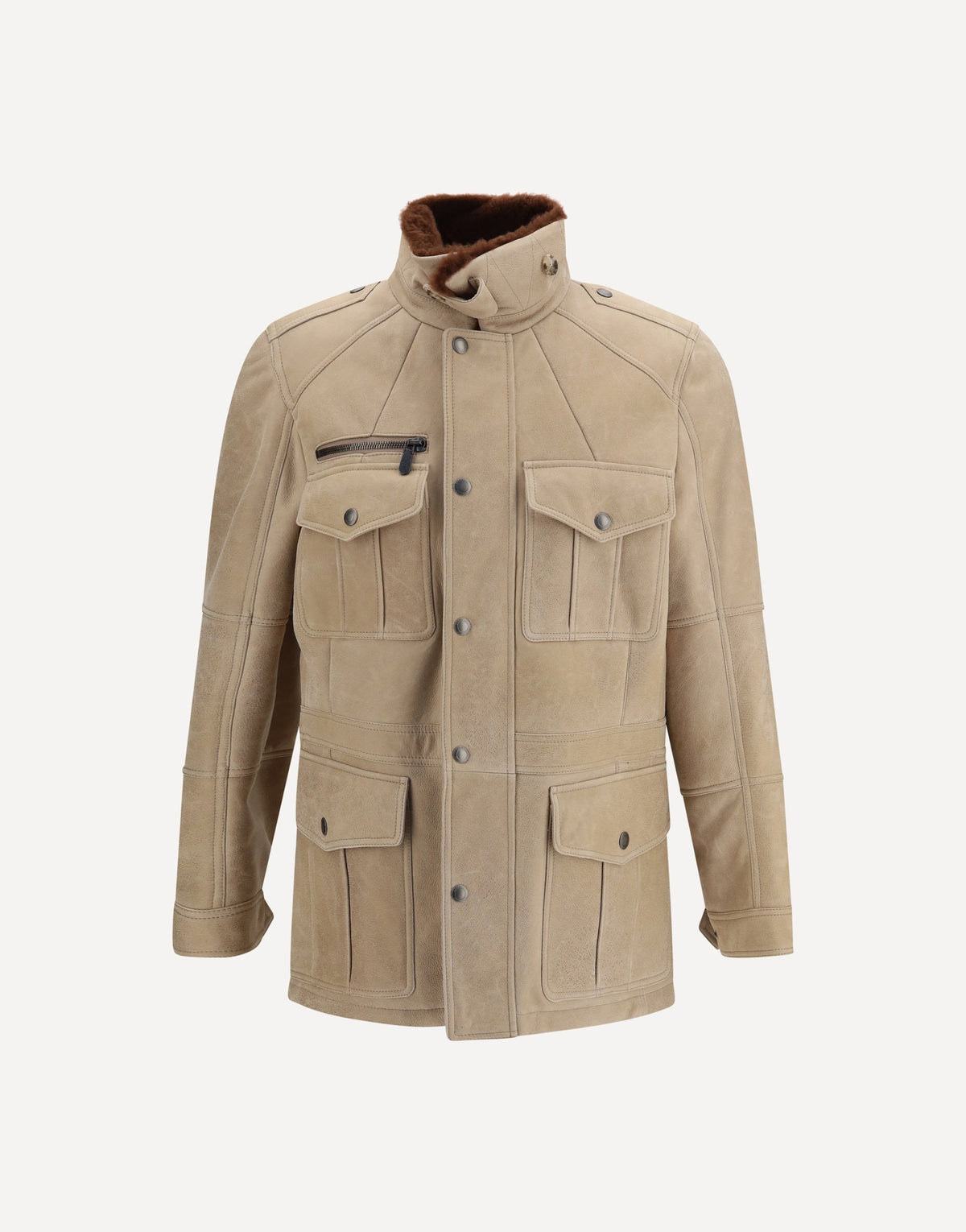 Brunello Cucinelli Waxed Shearling Safari Jacket