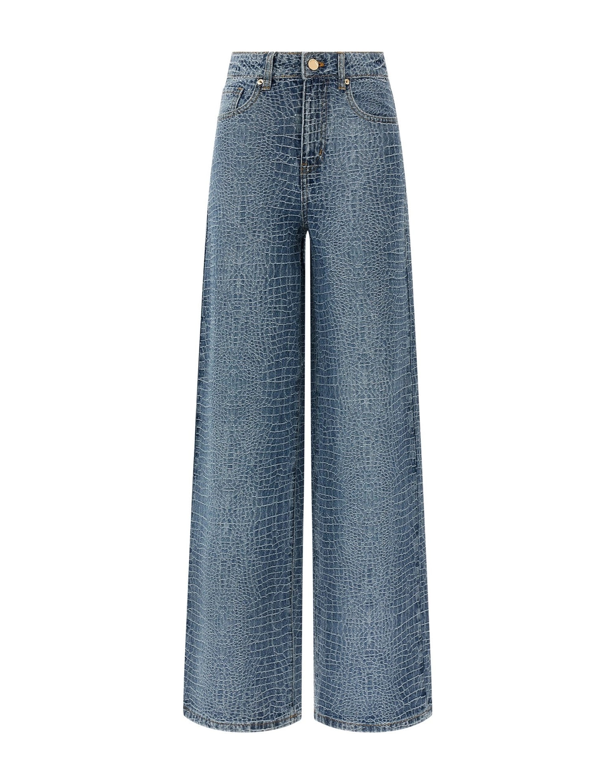Self-Portrait Rhinestone Croc Effect Jeans