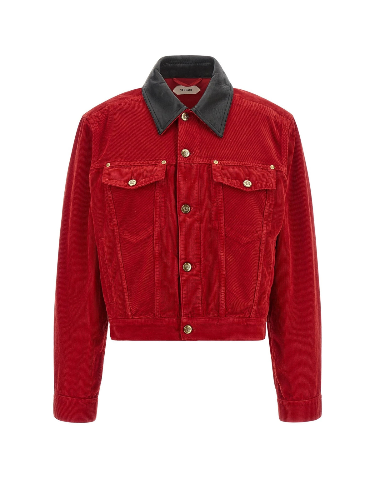 Versace Red Corduroy Leather Collar Jacket