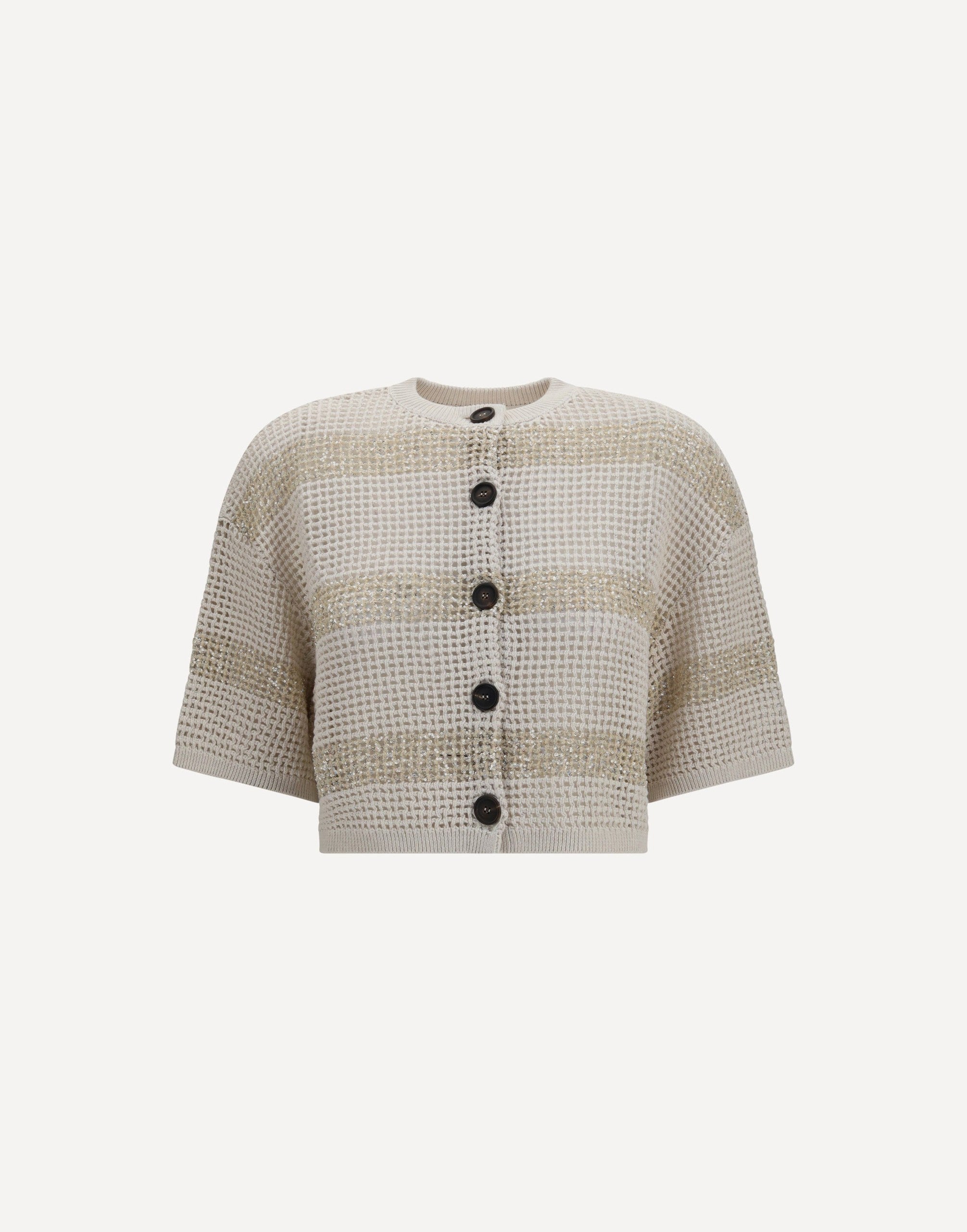 Brunello Cucinelli Leinen-Strickjacke mit Zopfmuster und Pailletten