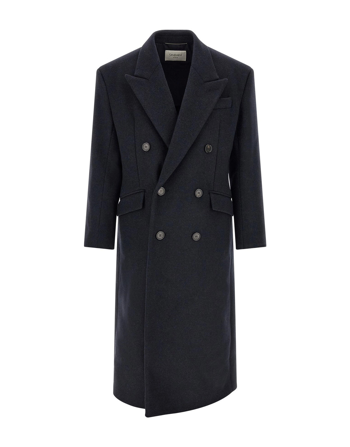 Saint Laurent Navy Double-Breasted Wool Coat