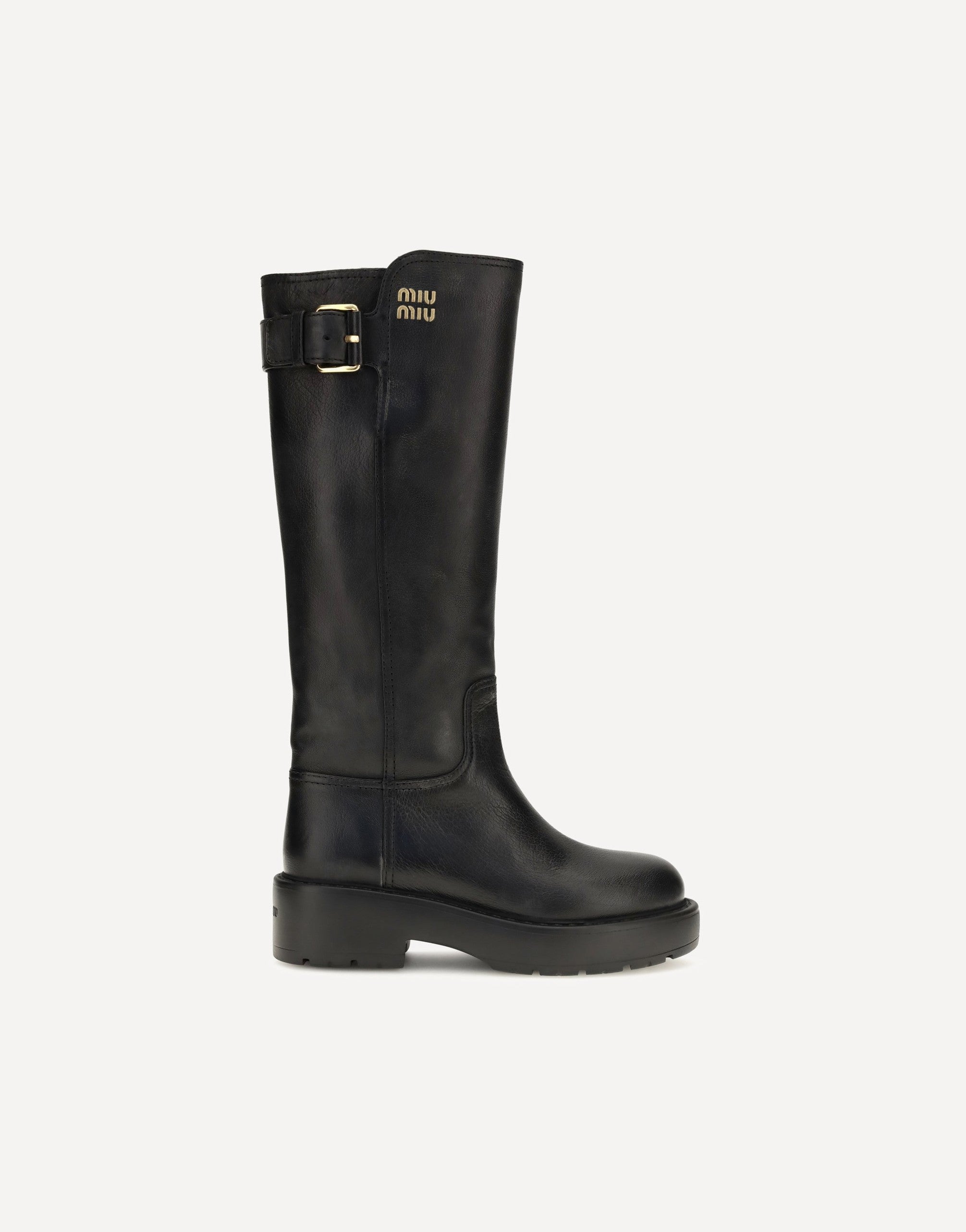 Miu Miu Leather Knee-High Boots With Buckle Detail
