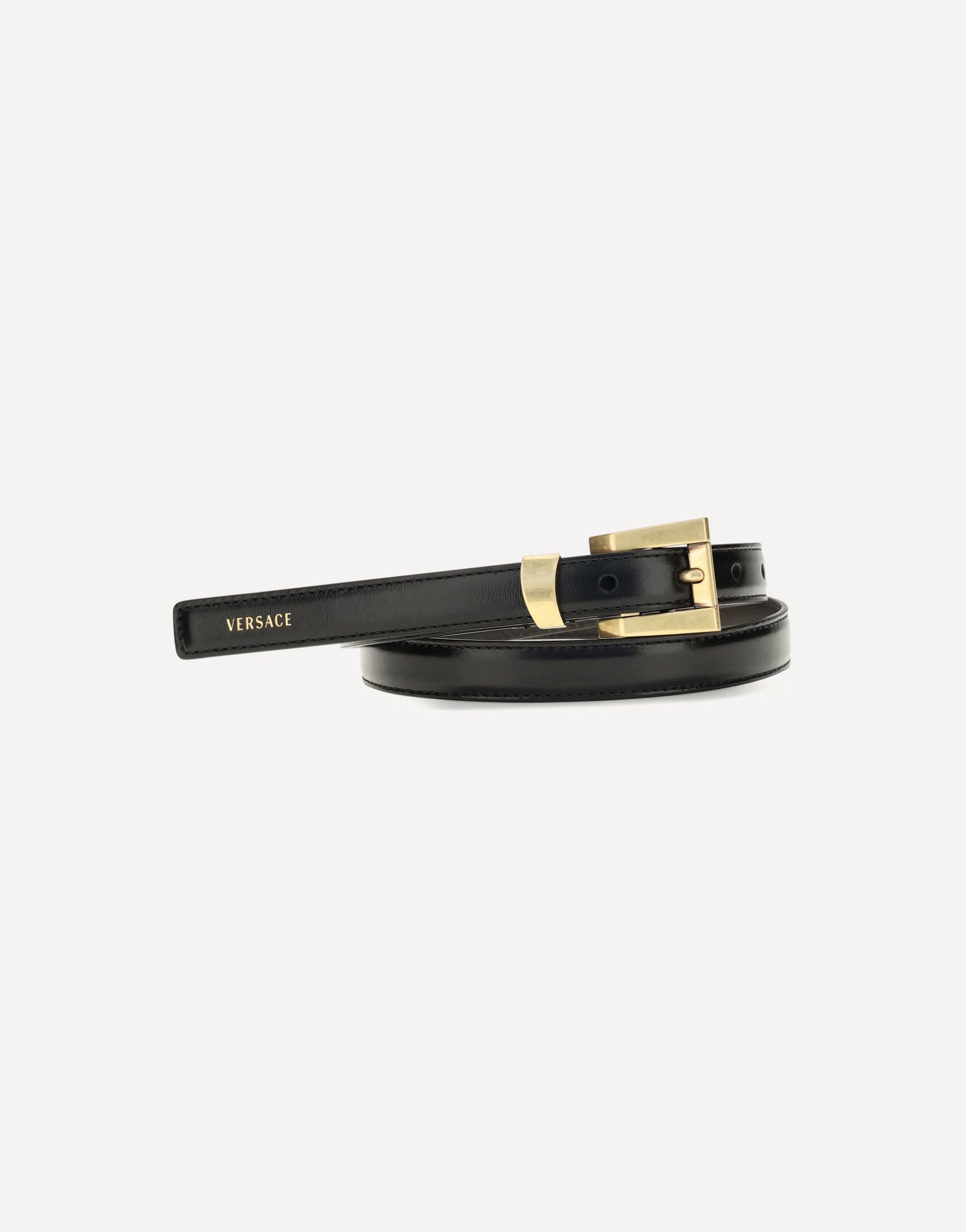 Versace Glossy Leather Logo Print Belt