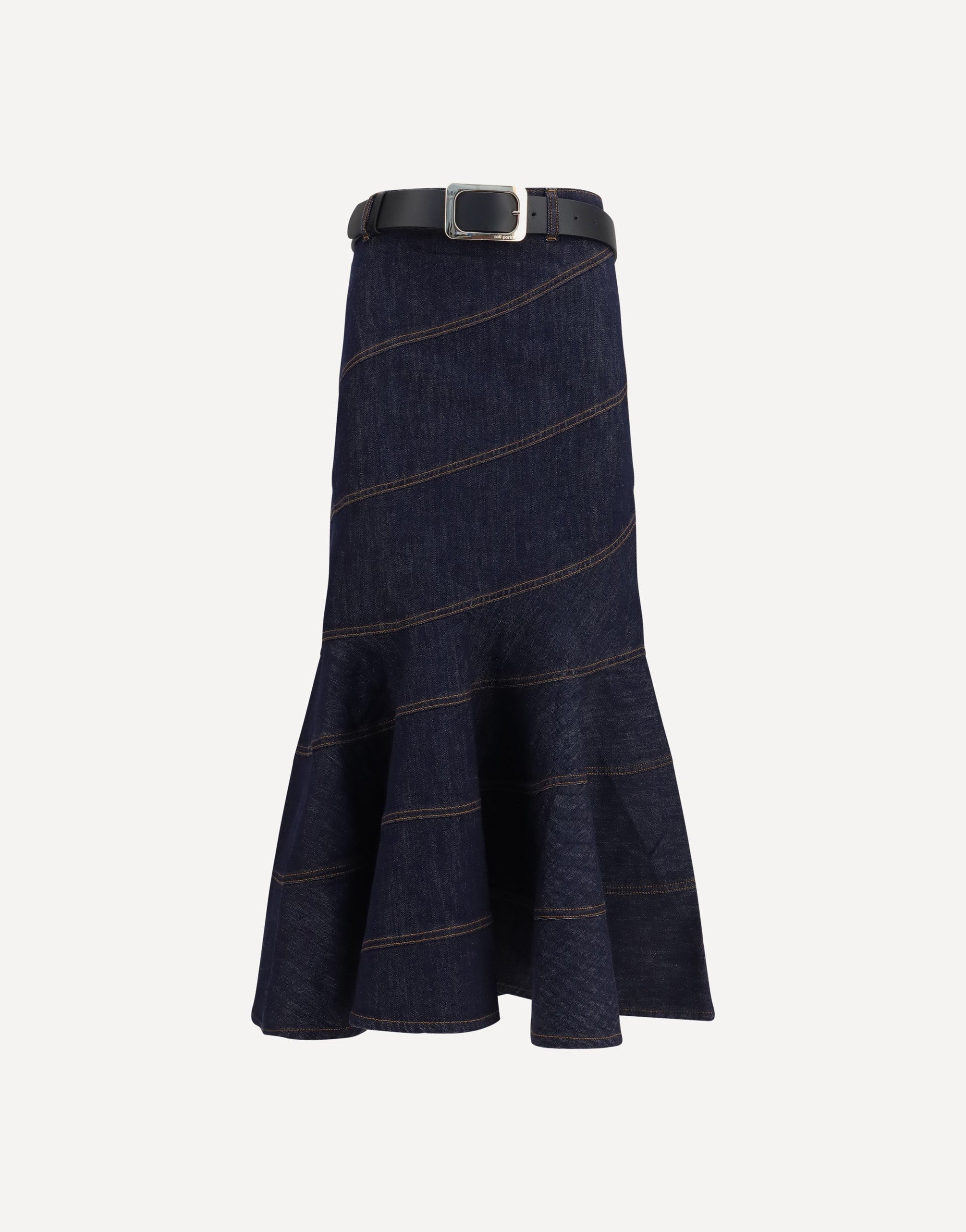 Self-Portrait Denim Midi Skirt With Belt