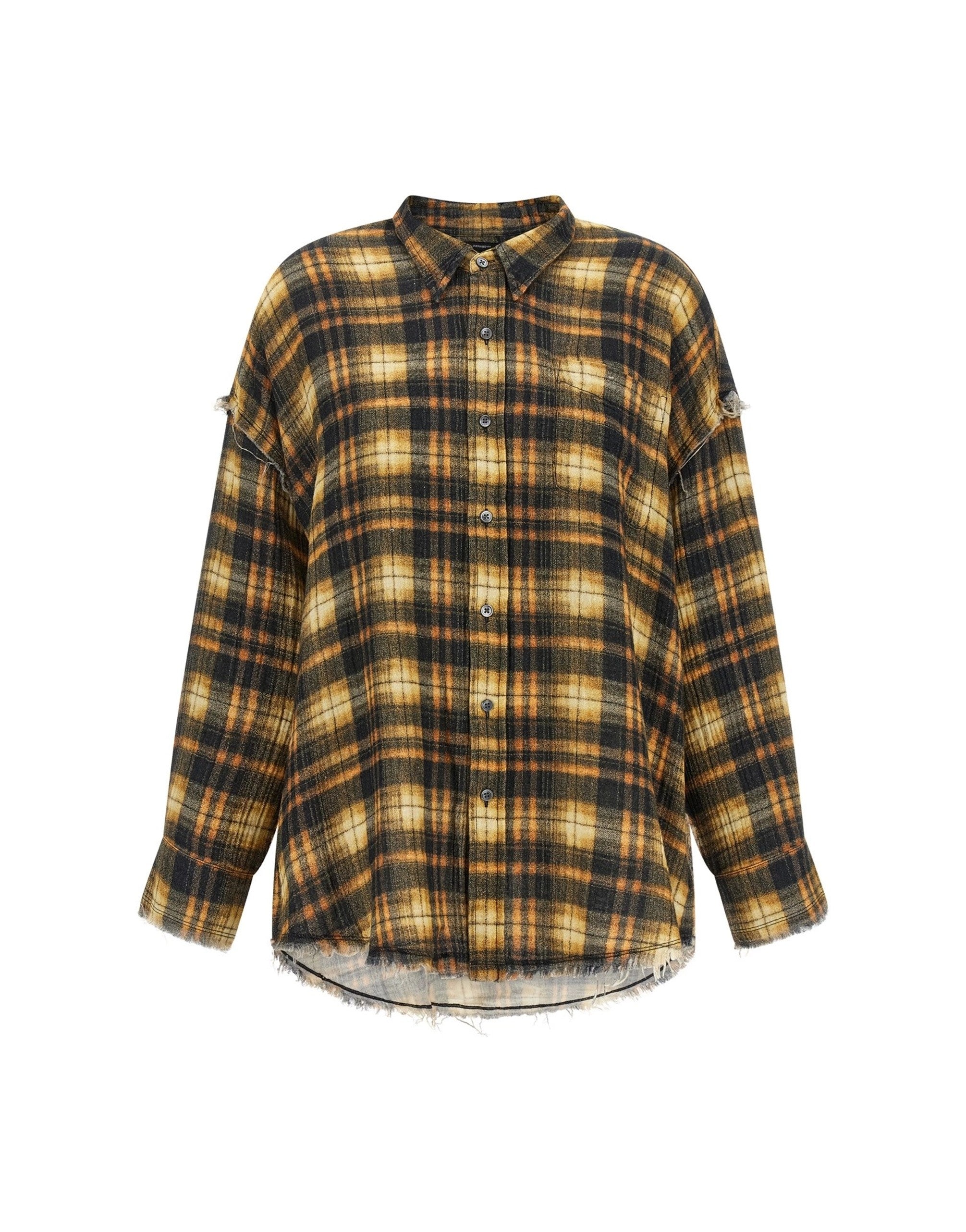 R13 Raw Cut Hem Check Shirt