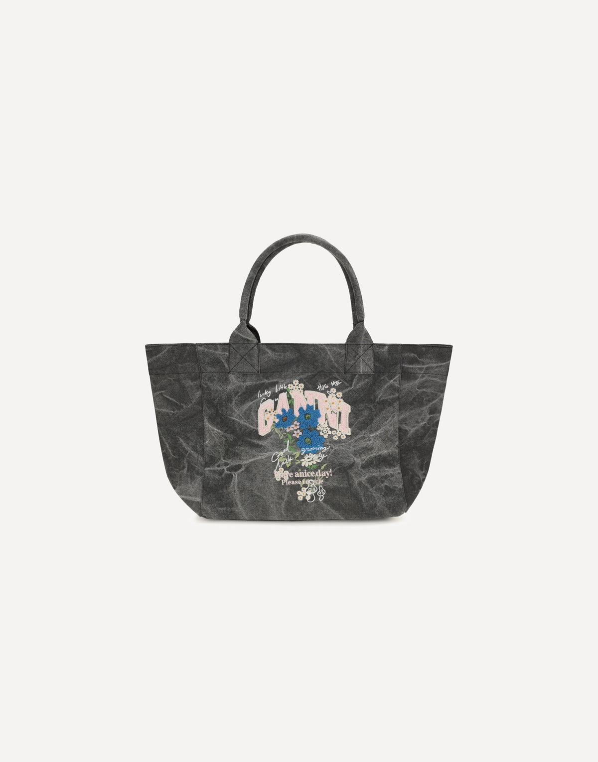 Ganni Medium Trapeze Flower-Print Shopping Bag