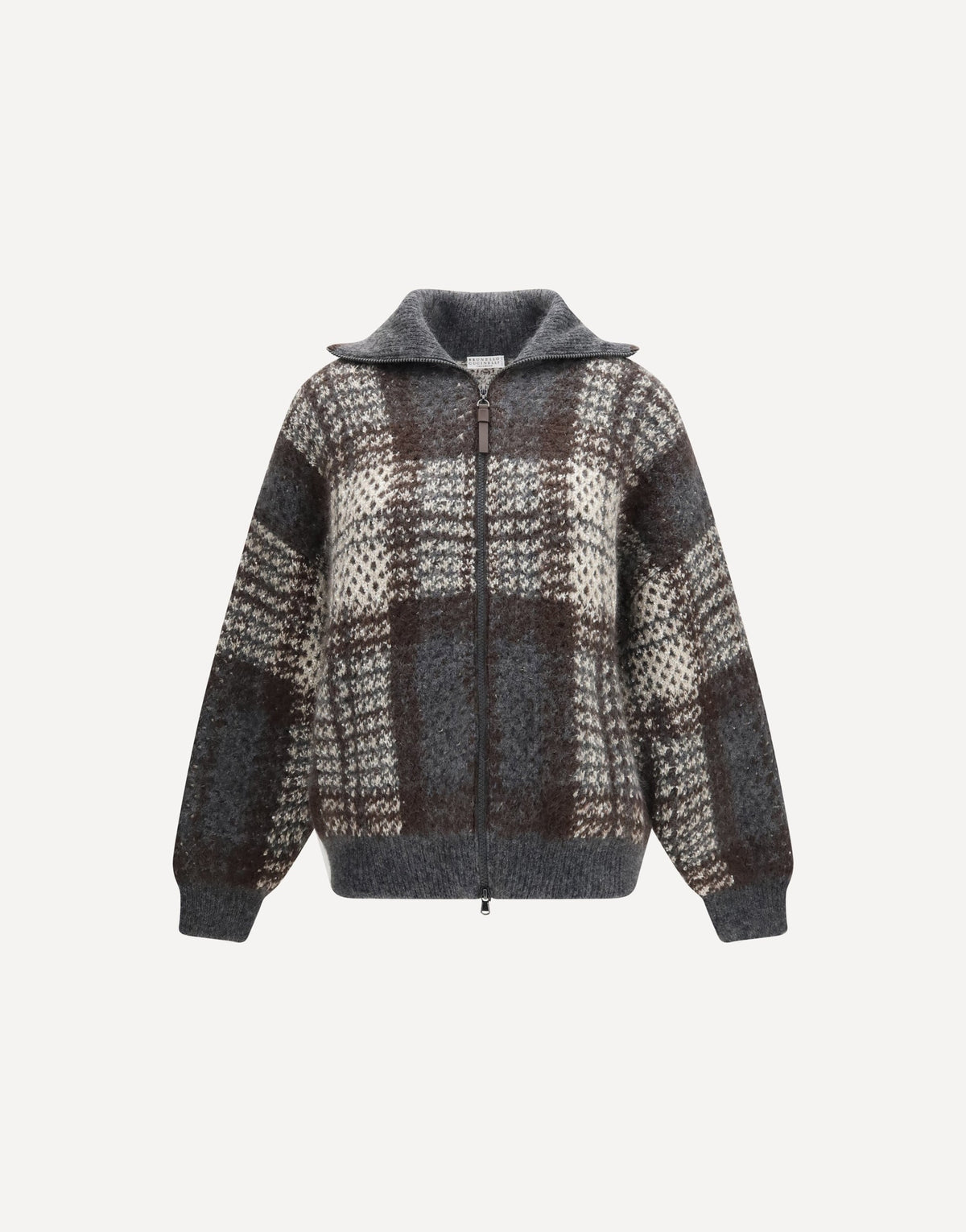 Brunello Cucinelli Checked Wool Zip Cardigan