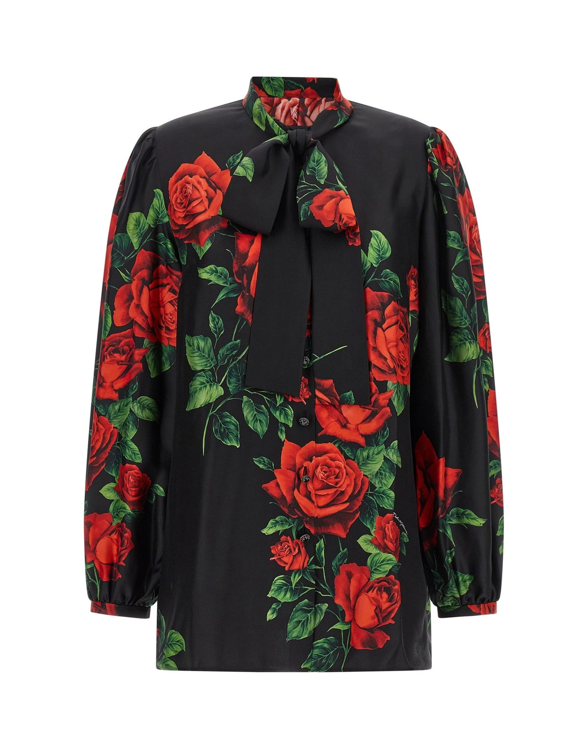 Dolce & Gabbana Rose Print Lavallière Shirt