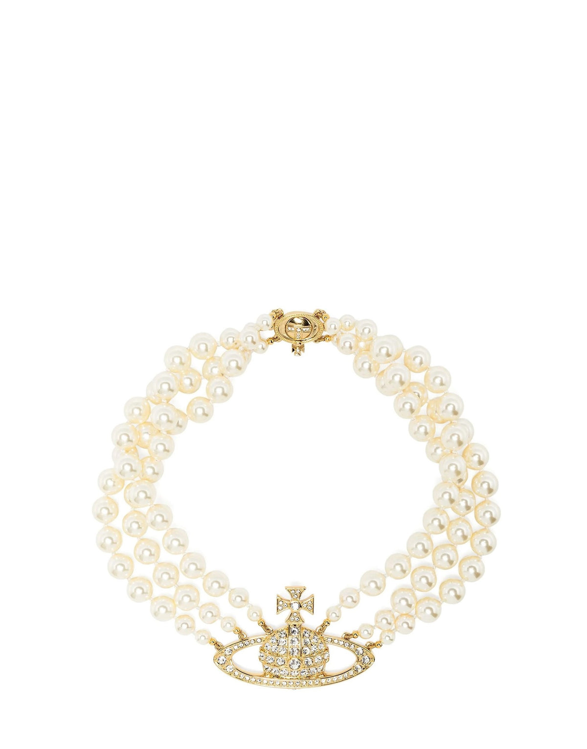 Vivienne Westwood Three Row Pearl Bas Relief Choker