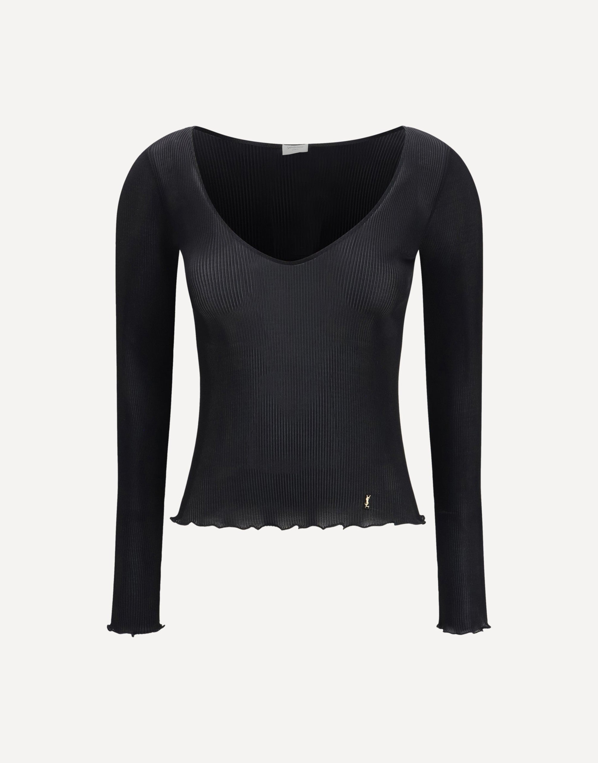 Saint Laurent Cassandre V Neck Ribbed Silk Top