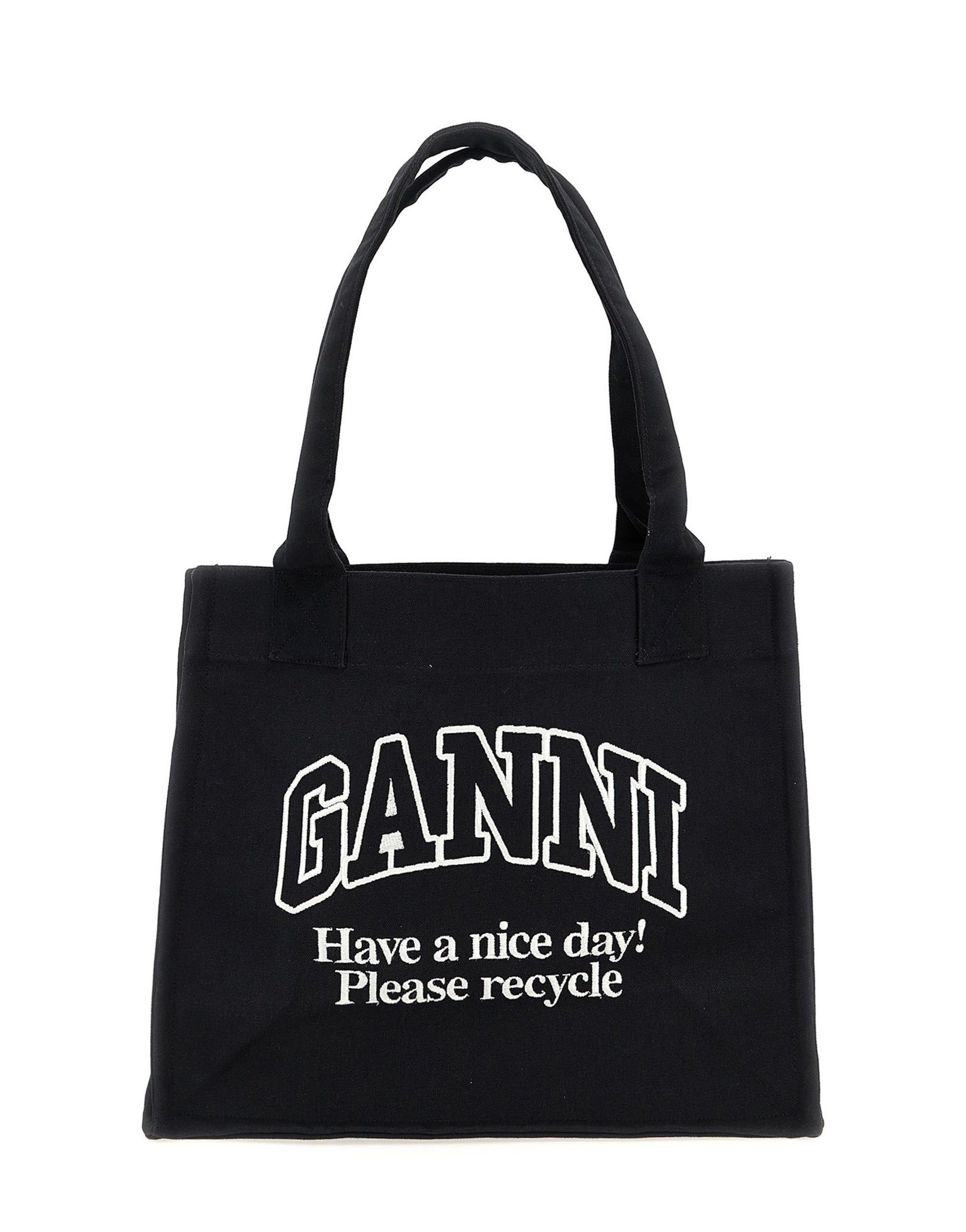 Ganni Large Easy Shopper Contrasted Logo Shopping Bag