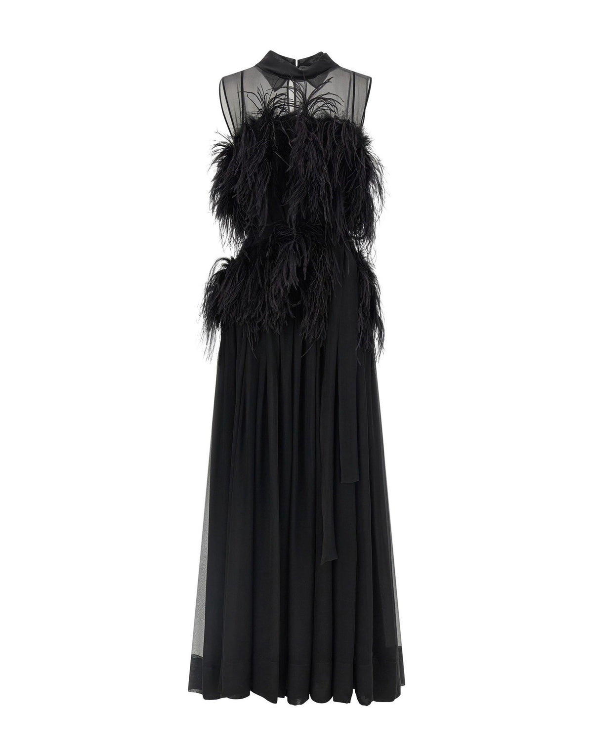 Alberta Ferretti Black Silk Chiffon Feather Dress