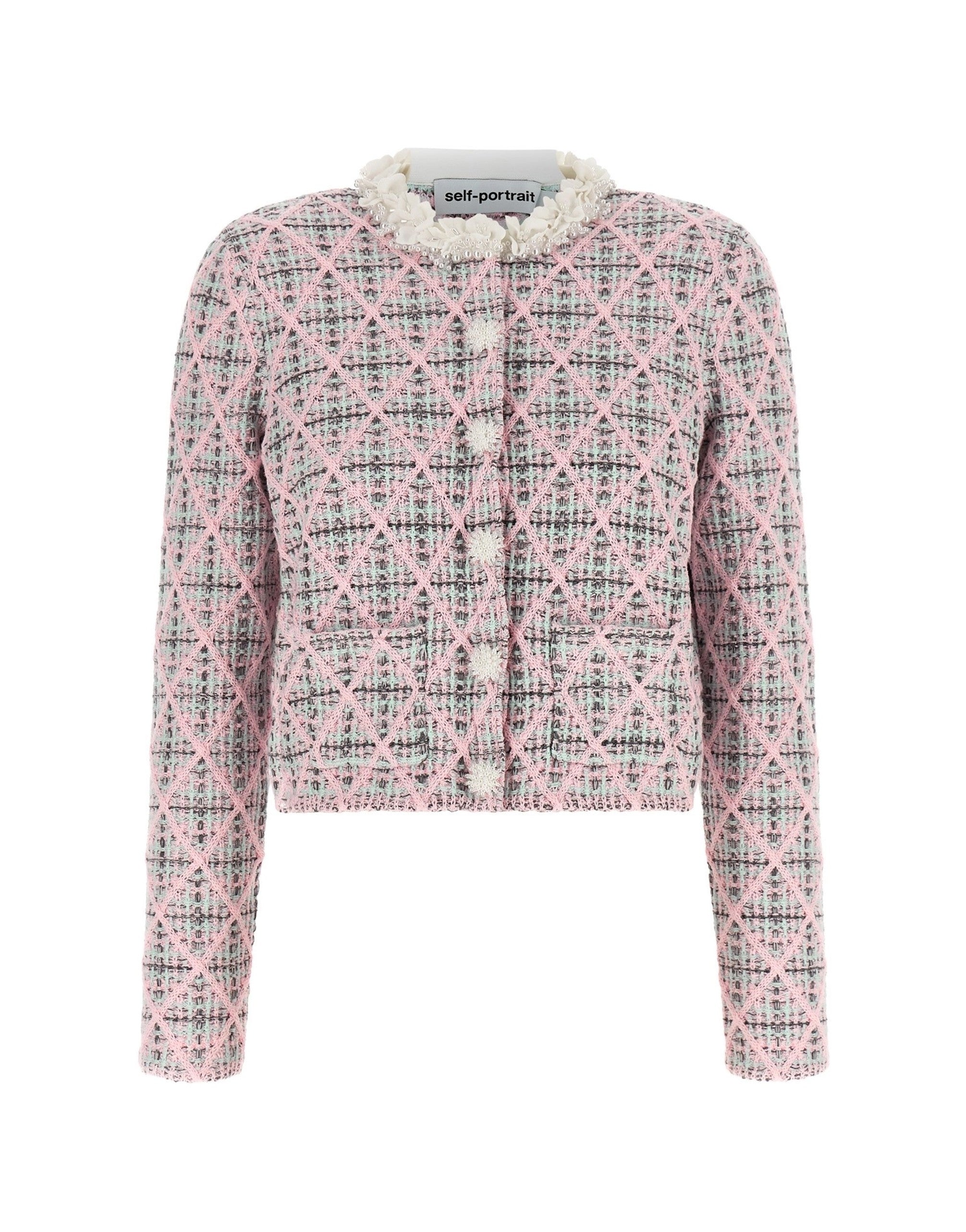 Self-Portrait Floral Collar Cropped Cardigan