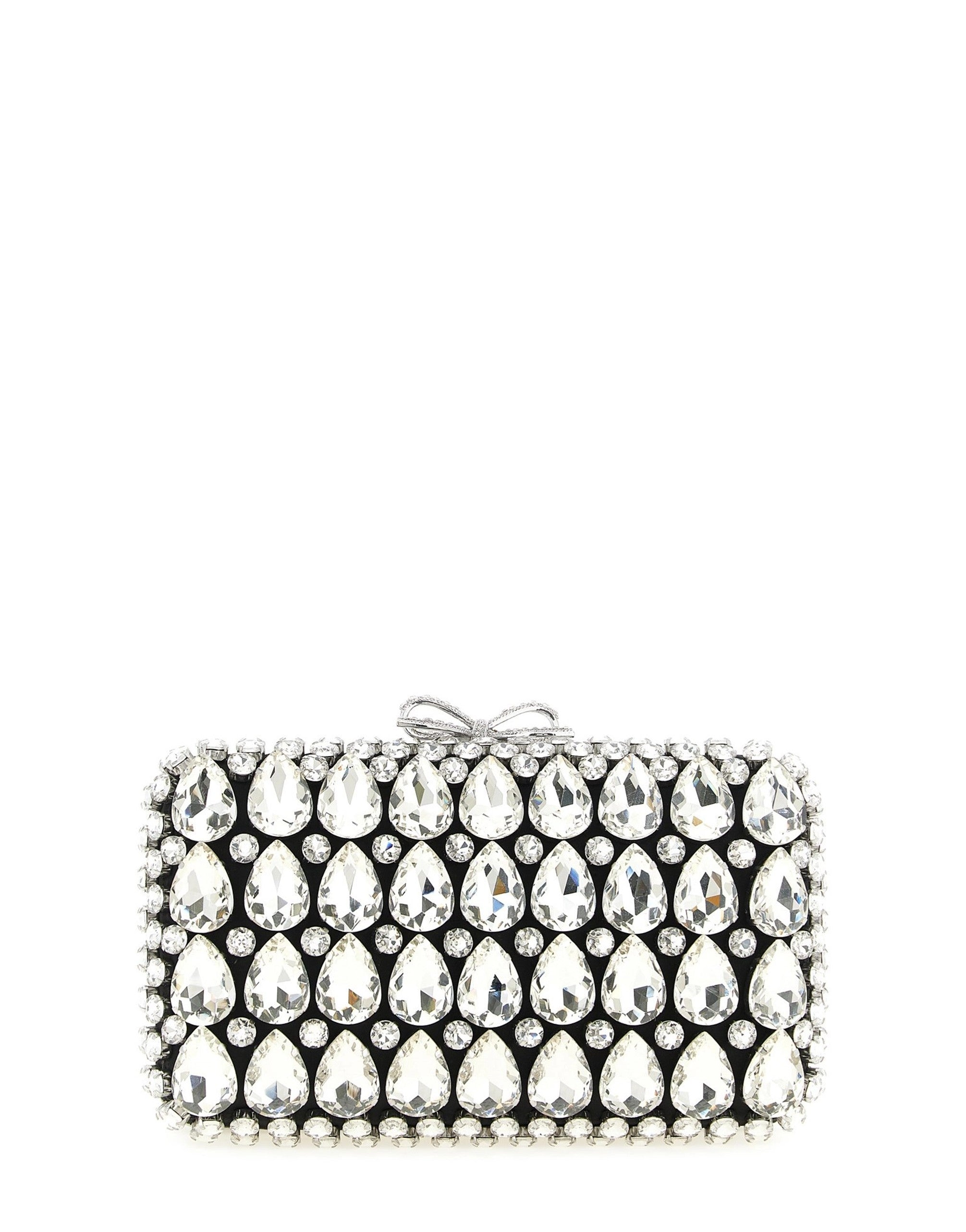 Self-Portrait Black Satin Crystal Clutch
