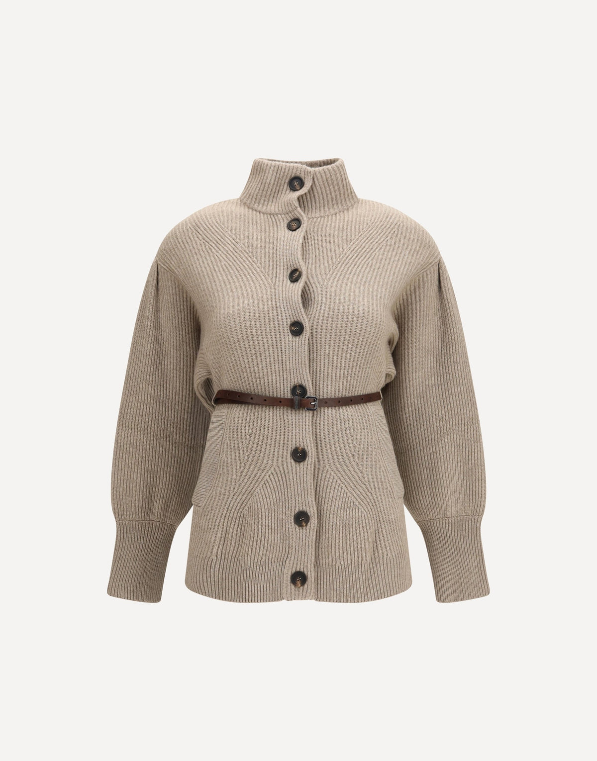 Brunello Cucinelli High Neck Cardigan With Belt