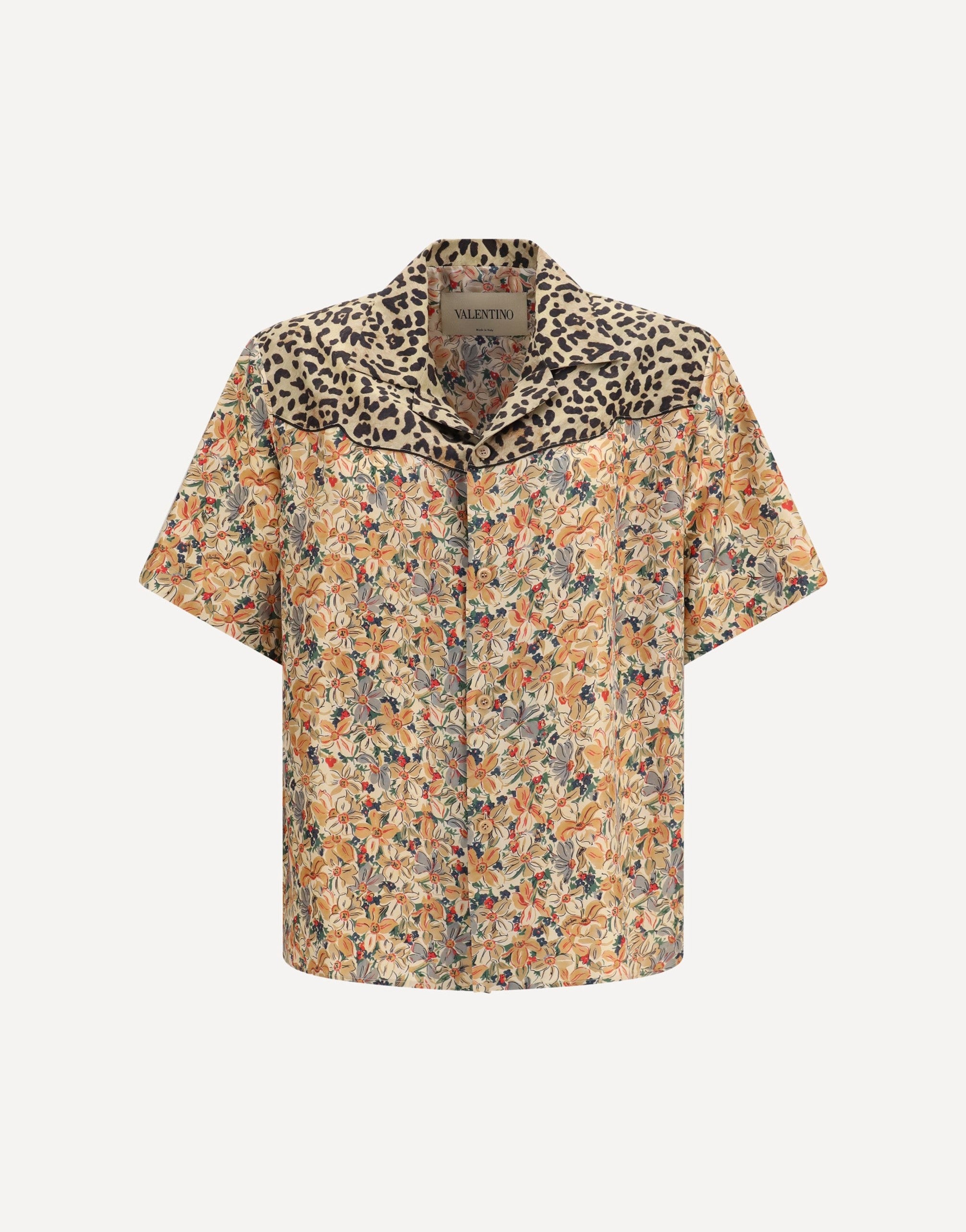 Valentino Short-Sleeve Floral Leopard Print Shirt