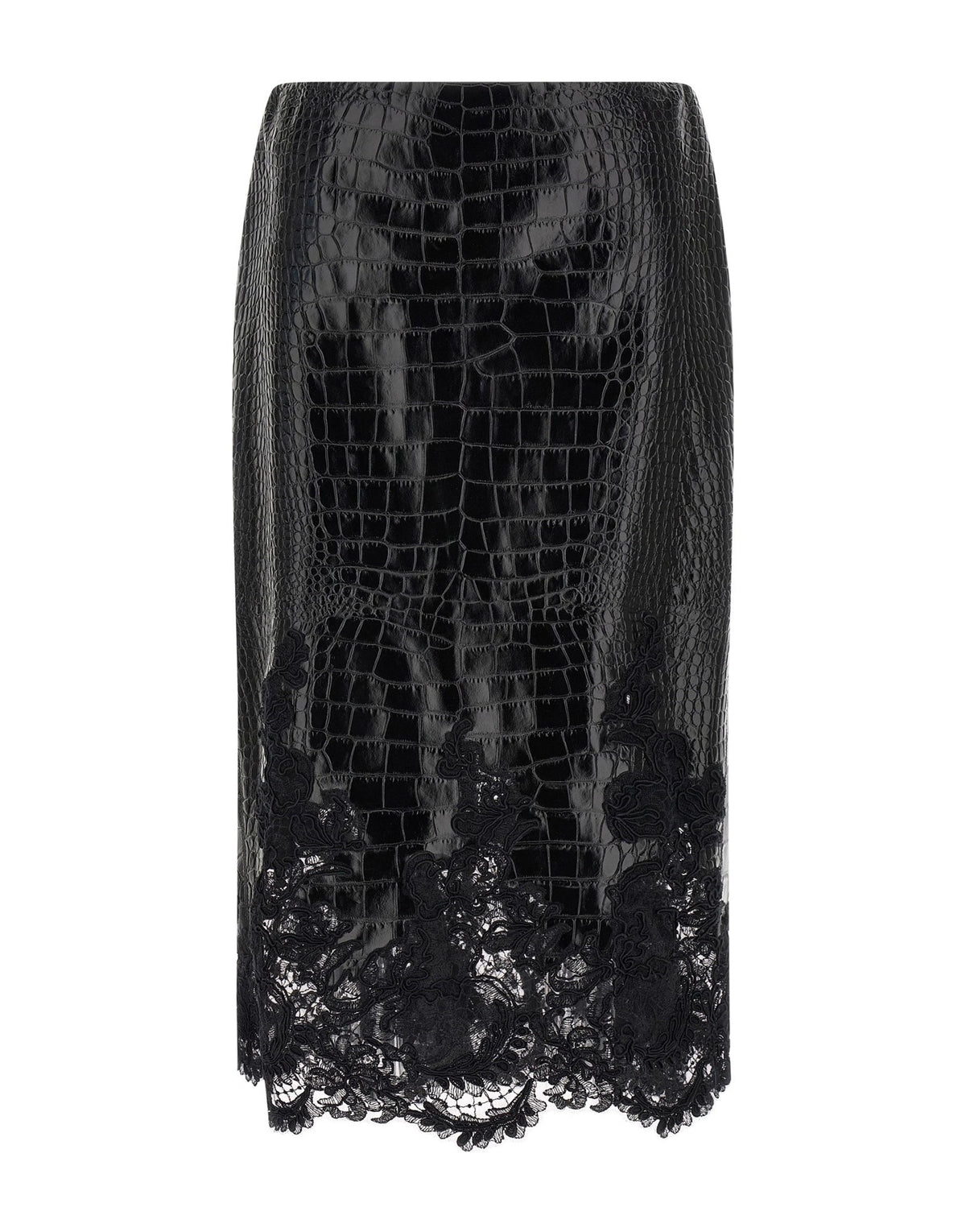 Ermanno Scervino Lace-Hem Leather Skirt