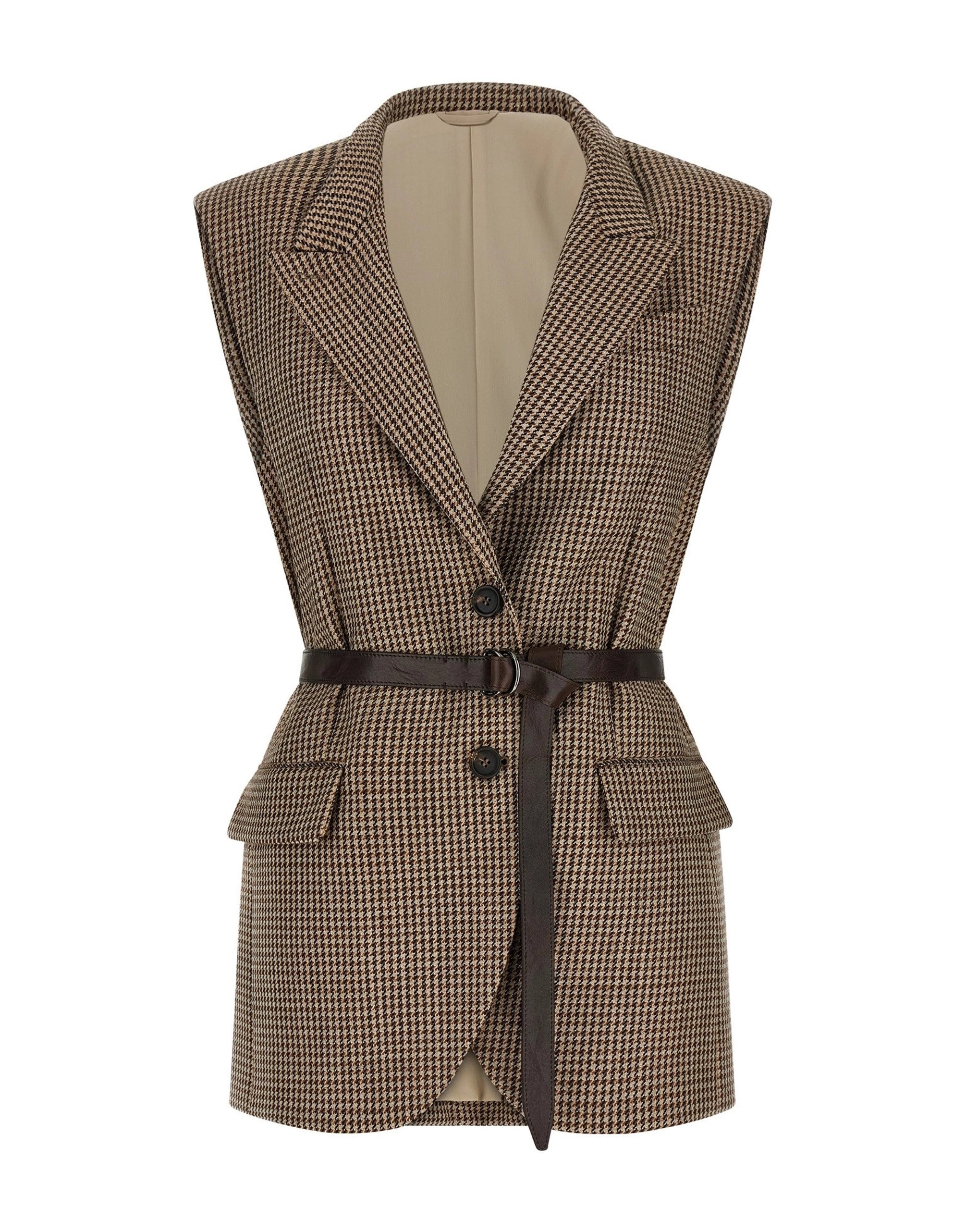 Brunello Cucinelli Houndstooth Belted Vest